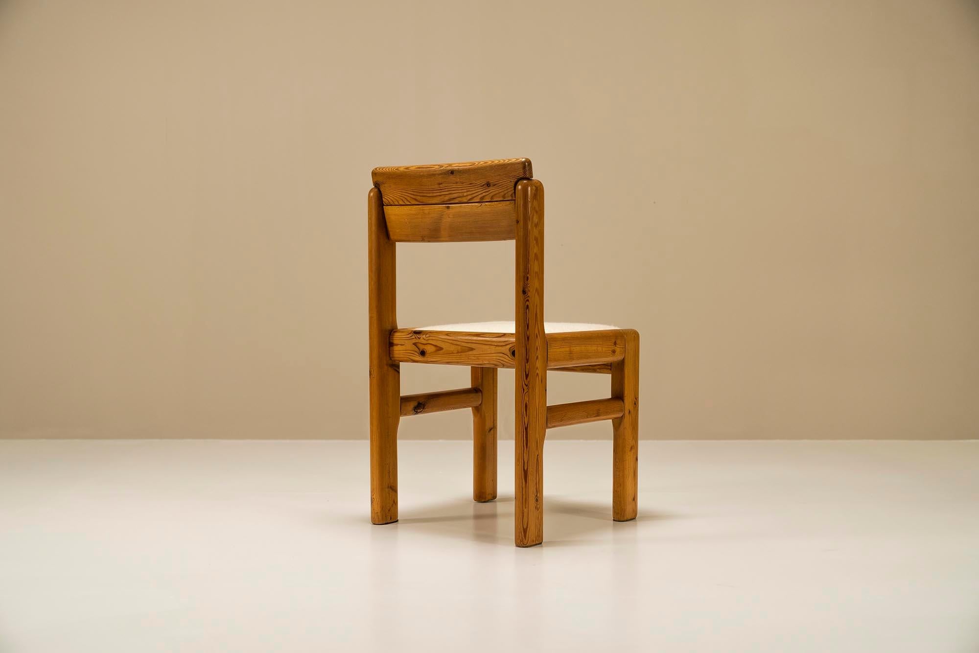 Set of Six Dining Chairs in Solid Pine and Sheep Curl Bouclé, France, 1970s 2
