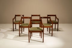 Set of Six Dining Chairs in Stained Ash and Green Leatherette, Italy 1970s