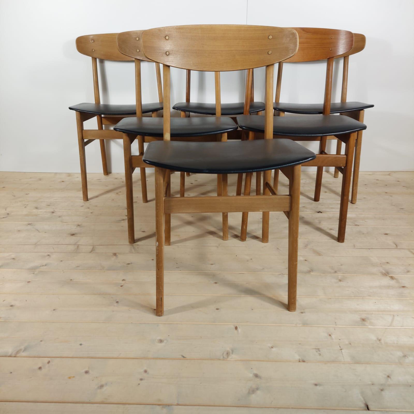 Satz von sechs Esszimmerstühlen aus Teakholz, Dänemark 1960 (Furnier) im Angebot