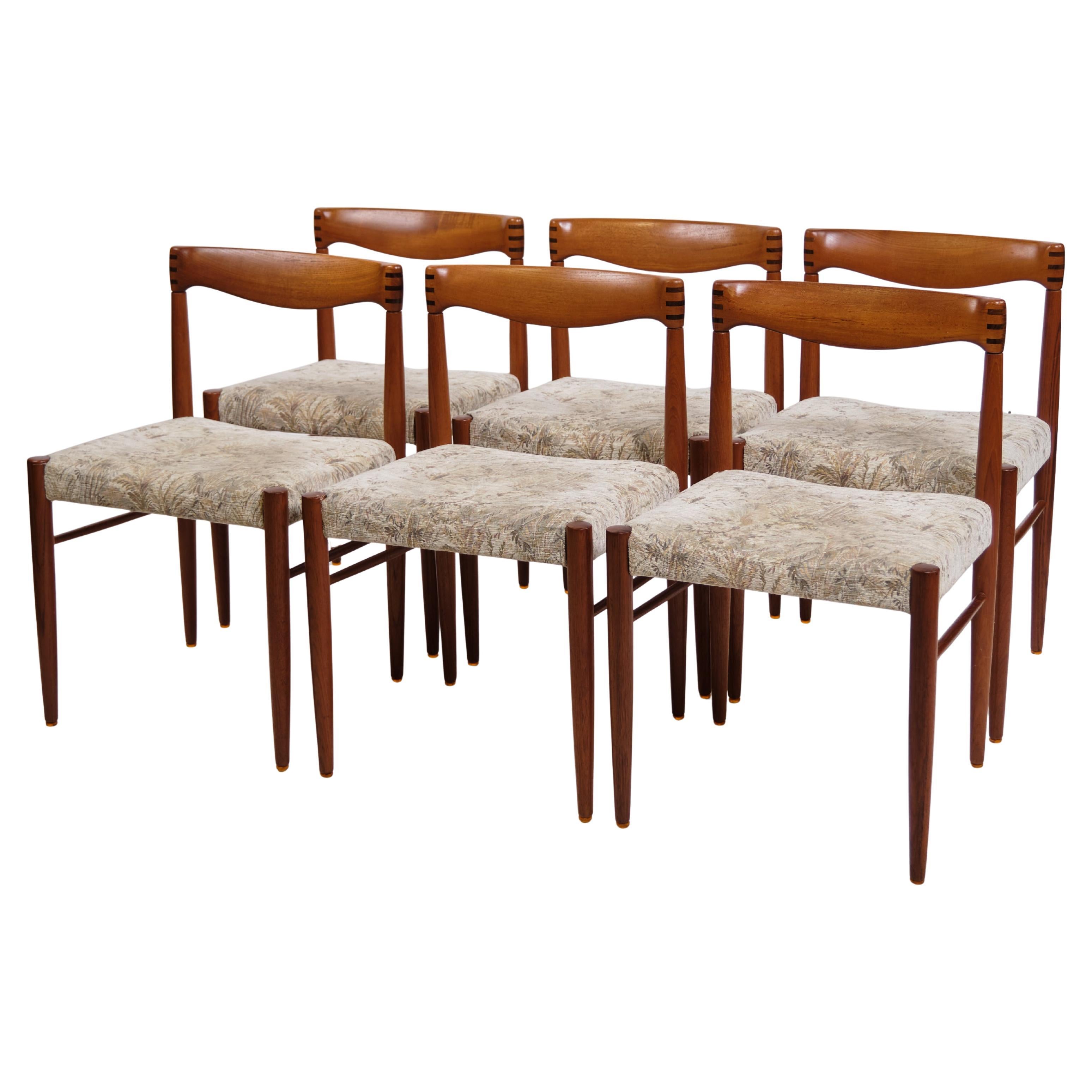 Satz von sechs Esszimmerstühlen aus Teakholz und mit leichter Polsterung von Henry W. Klein für Bramin