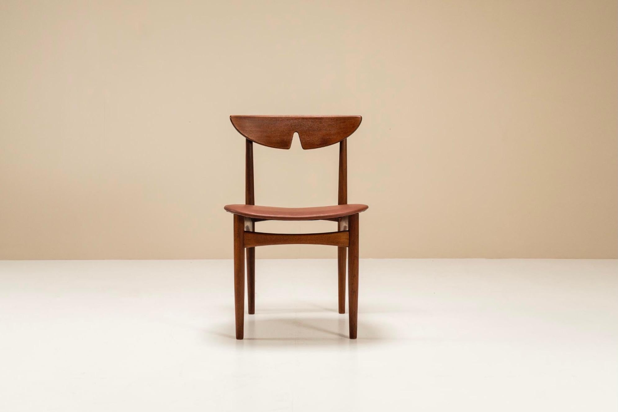 Leather Set of Six Dining Chairs in the Style of Hvidt and Mølgaard, Denmark, 1960s