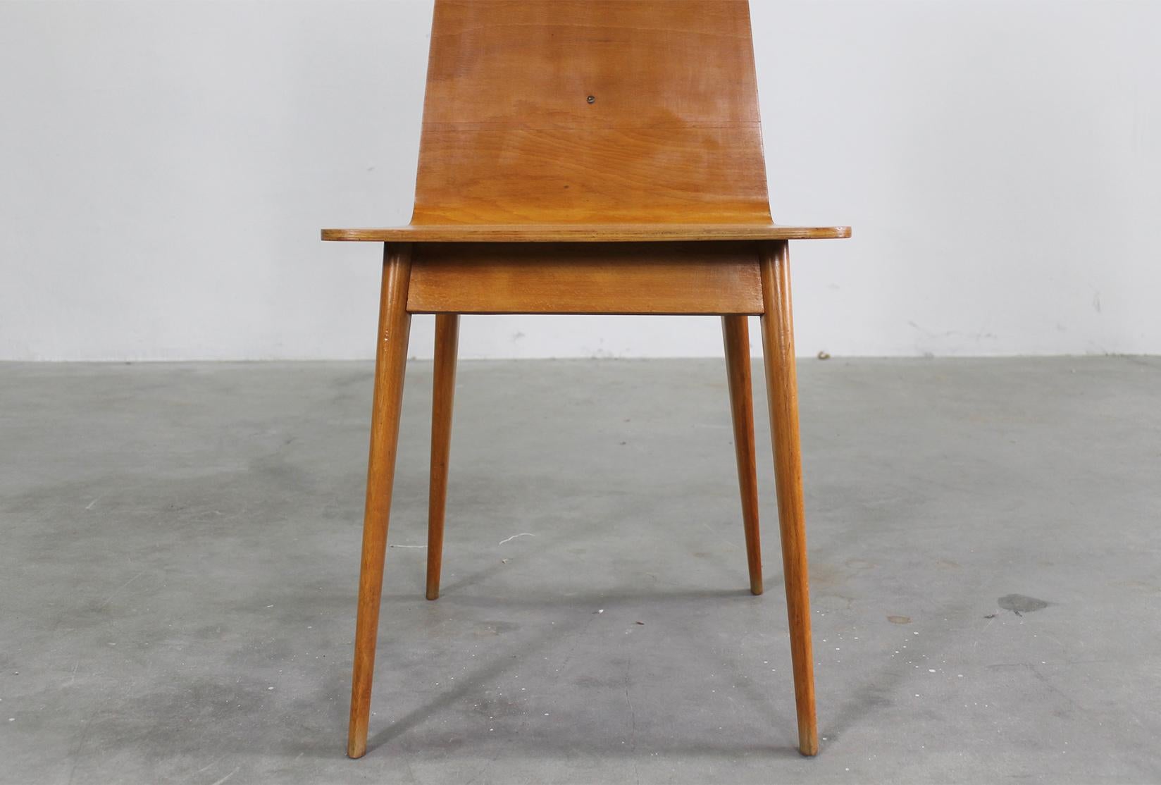 Set of Six Dining Chairs in Wood by Sineo Gemignani Italian Manufacture 1940s For Sale 9