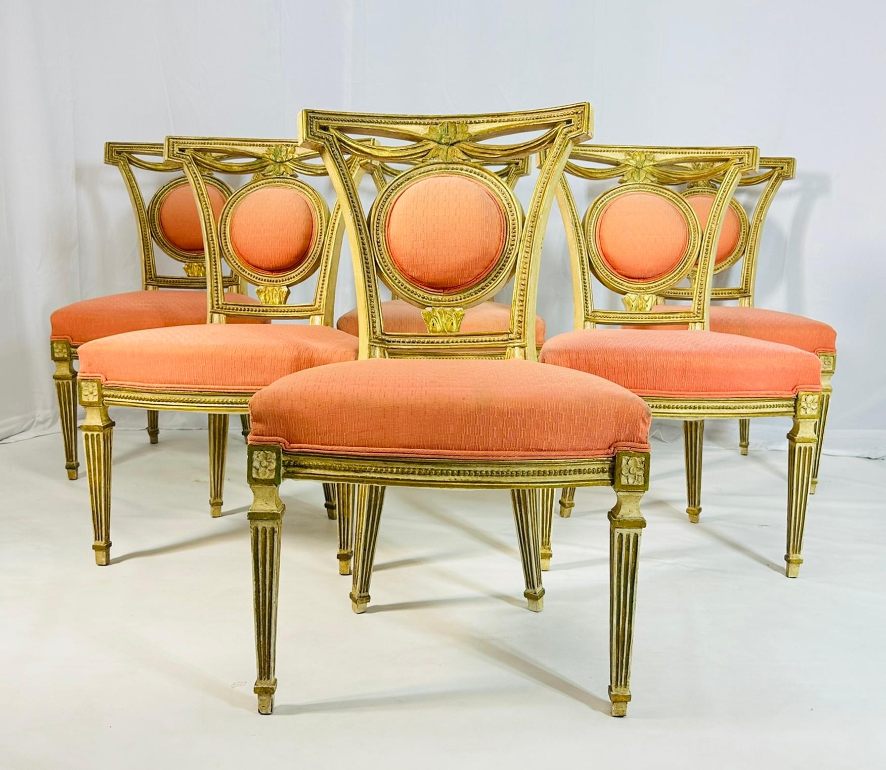 Louis XIV Set of Six Dining Chairs, Made in Italy Circa 1800's For Sale