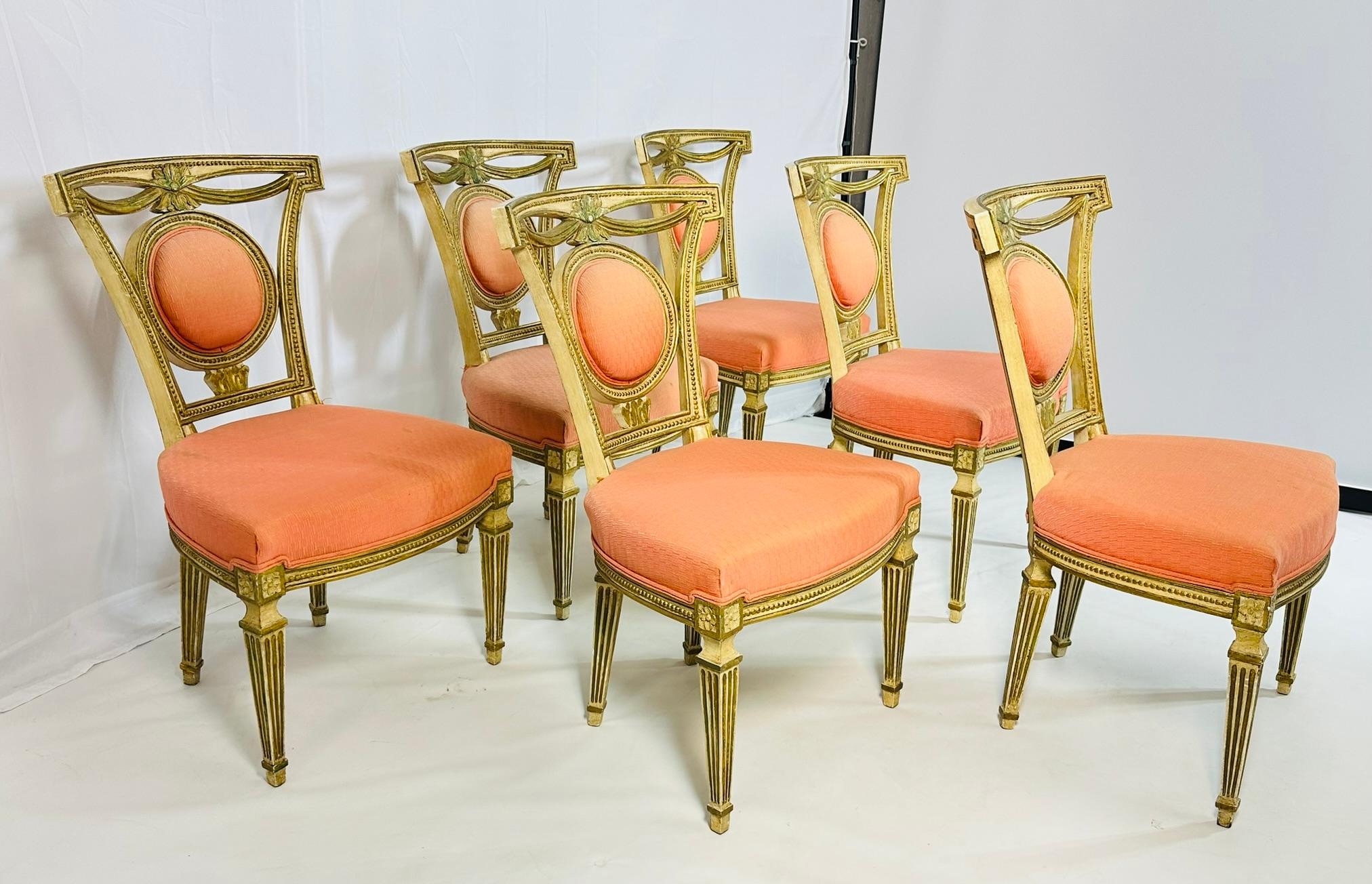Italian Set of Six Dining Chairs, Made in Italy Circa 1800's For Sale