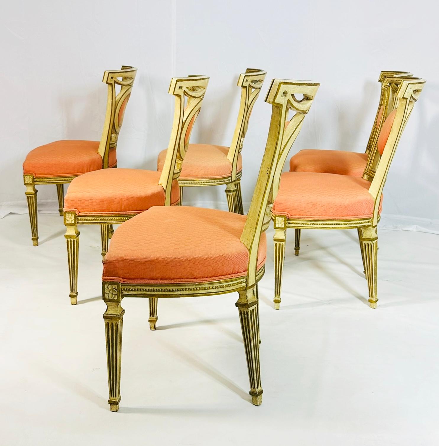 Set of Six Dining Chairs, Made in Italy Circa 1800's In Good Condition For Sale In Los Angeles, CA