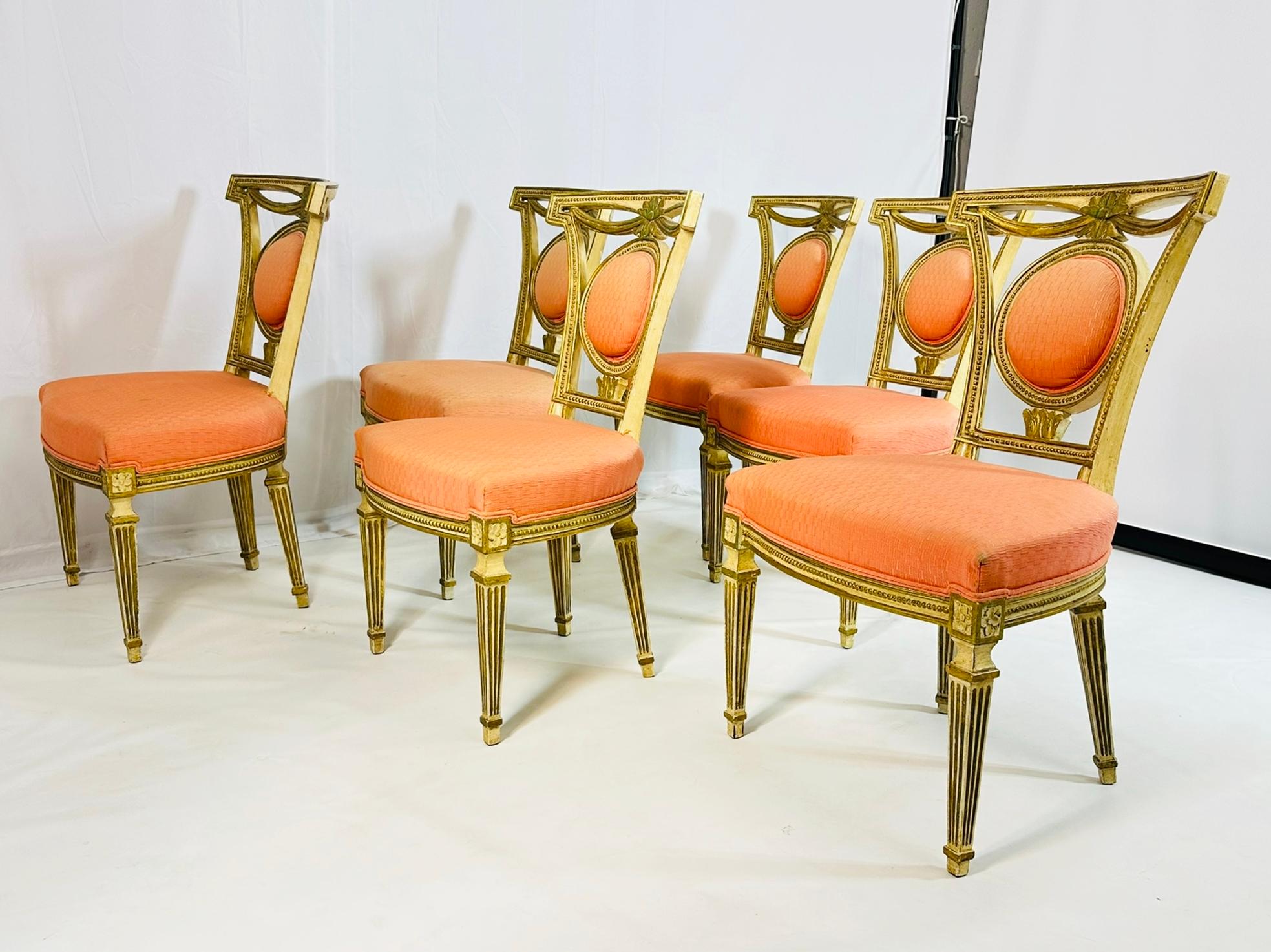 Fabric Set of Six Dining Chairs, Made in Italy Circa 1800's For Sale