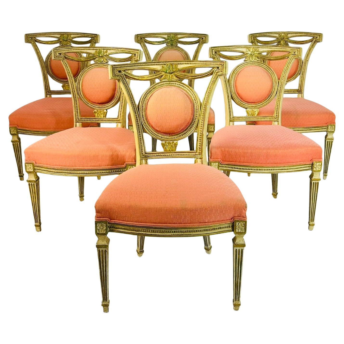 Set of Six Dining Chairs, Made in Italy Circa 1800's For Sale