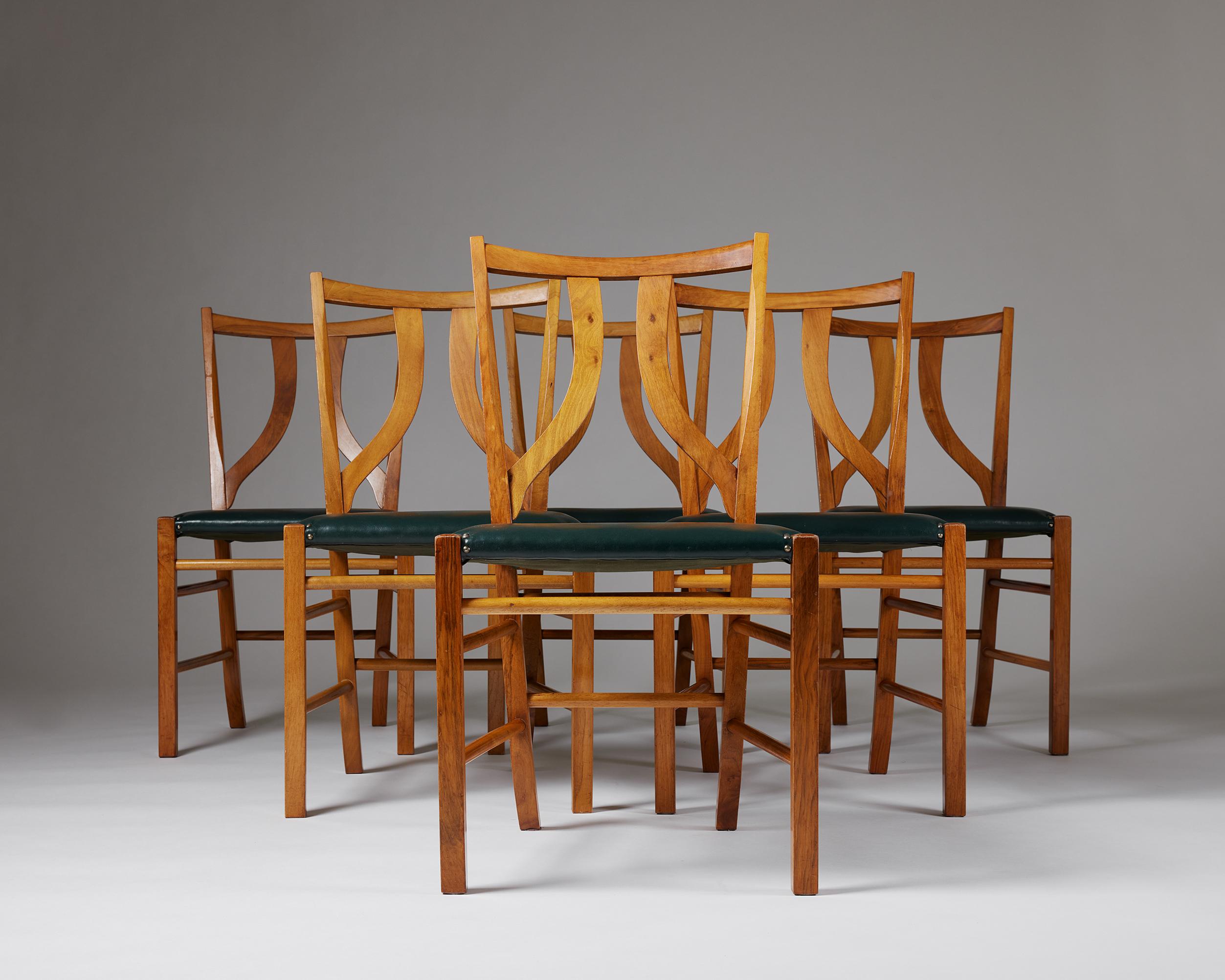 Satz von sechs Esszimmerstühlen, Modell 2027, entworfen von Josef Frank für Svenskt Tenn (Moderne der Mitte des Jahrhunderts) im Angebot