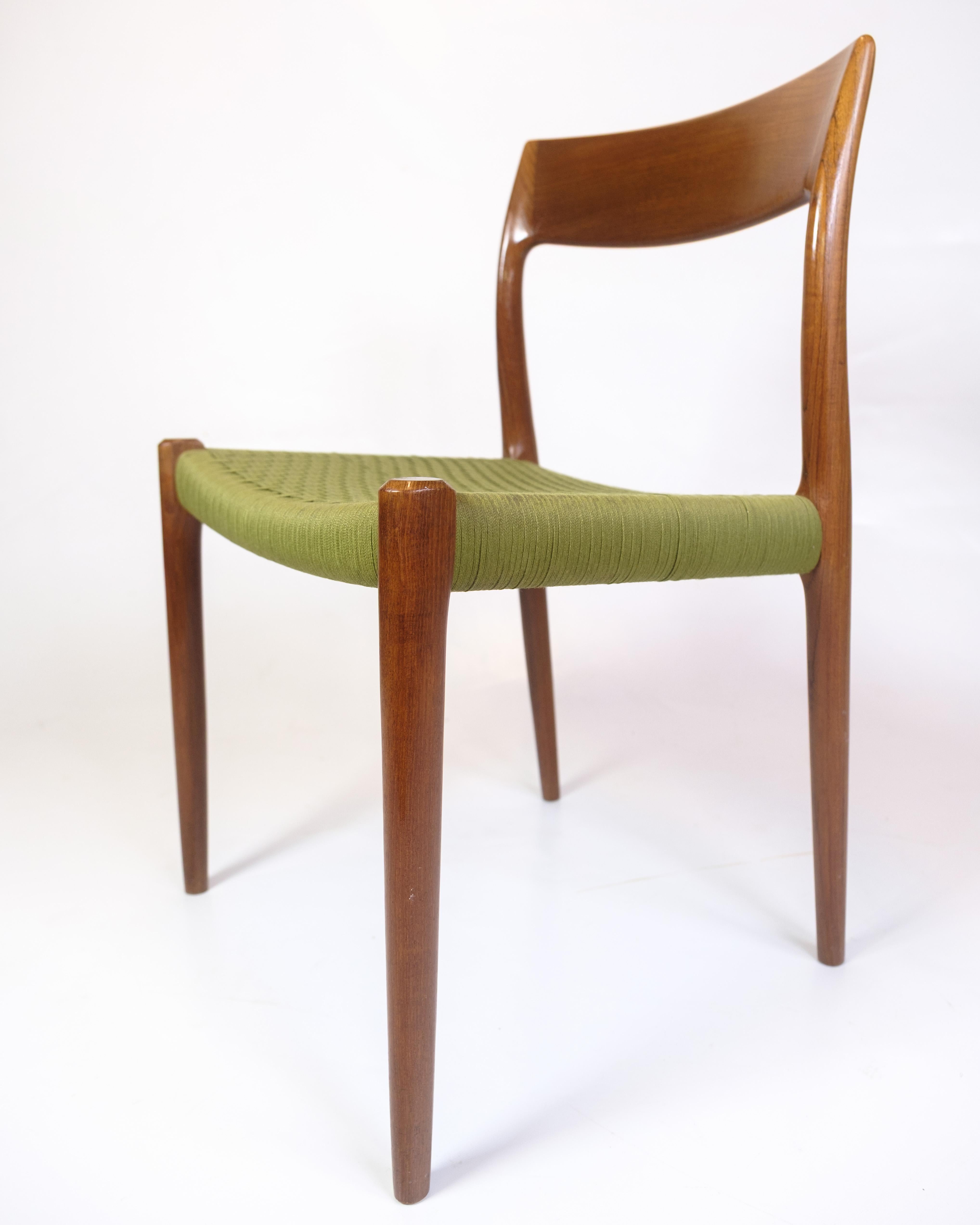 Wicker Set Of Six Dining Chairs Model 77 Made In Teak By Niels O. Møller From 1960s For Sale