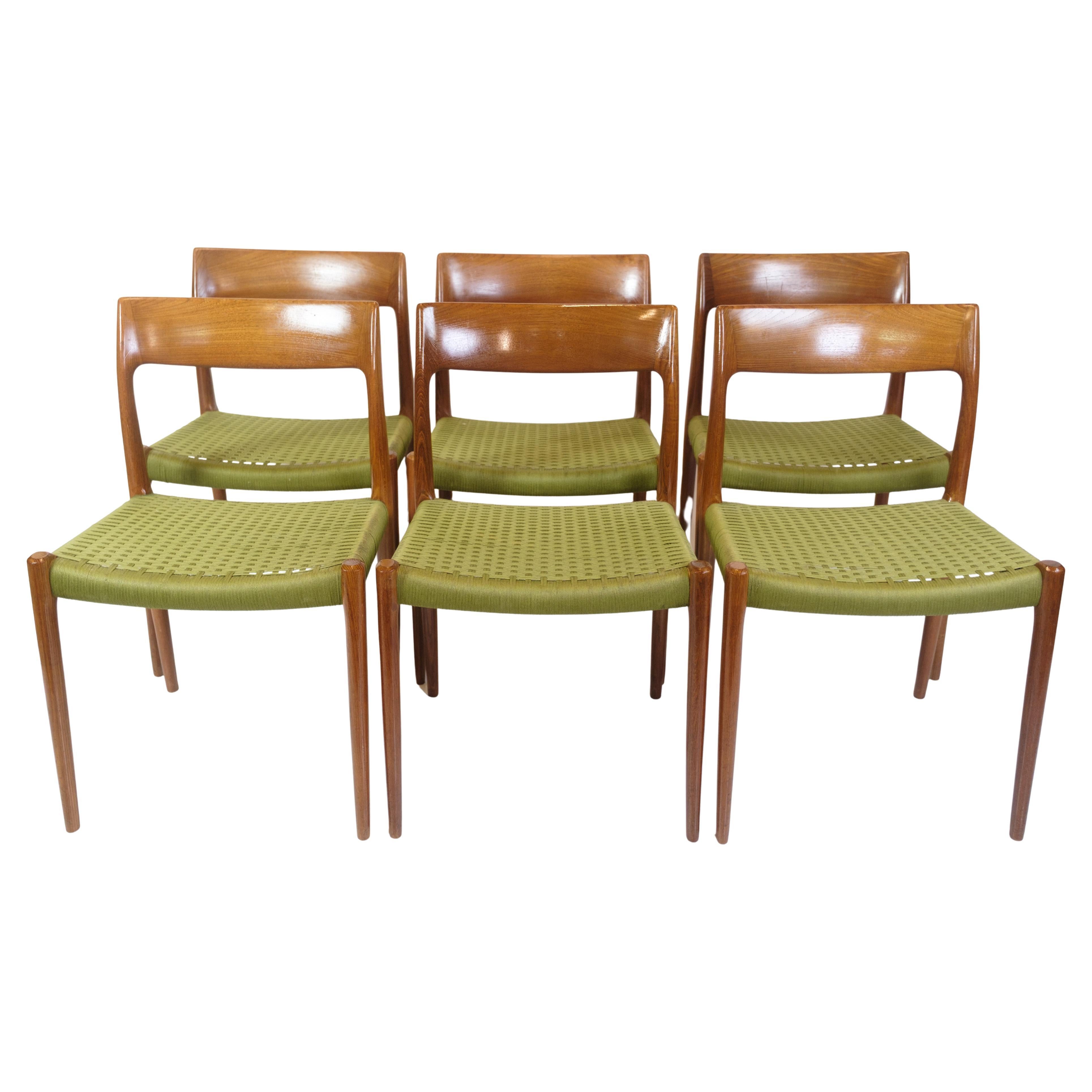 Set Of Six Dining Chairs Model 77 Made In Teak By Niels O. Møller From 1960s For Sale
