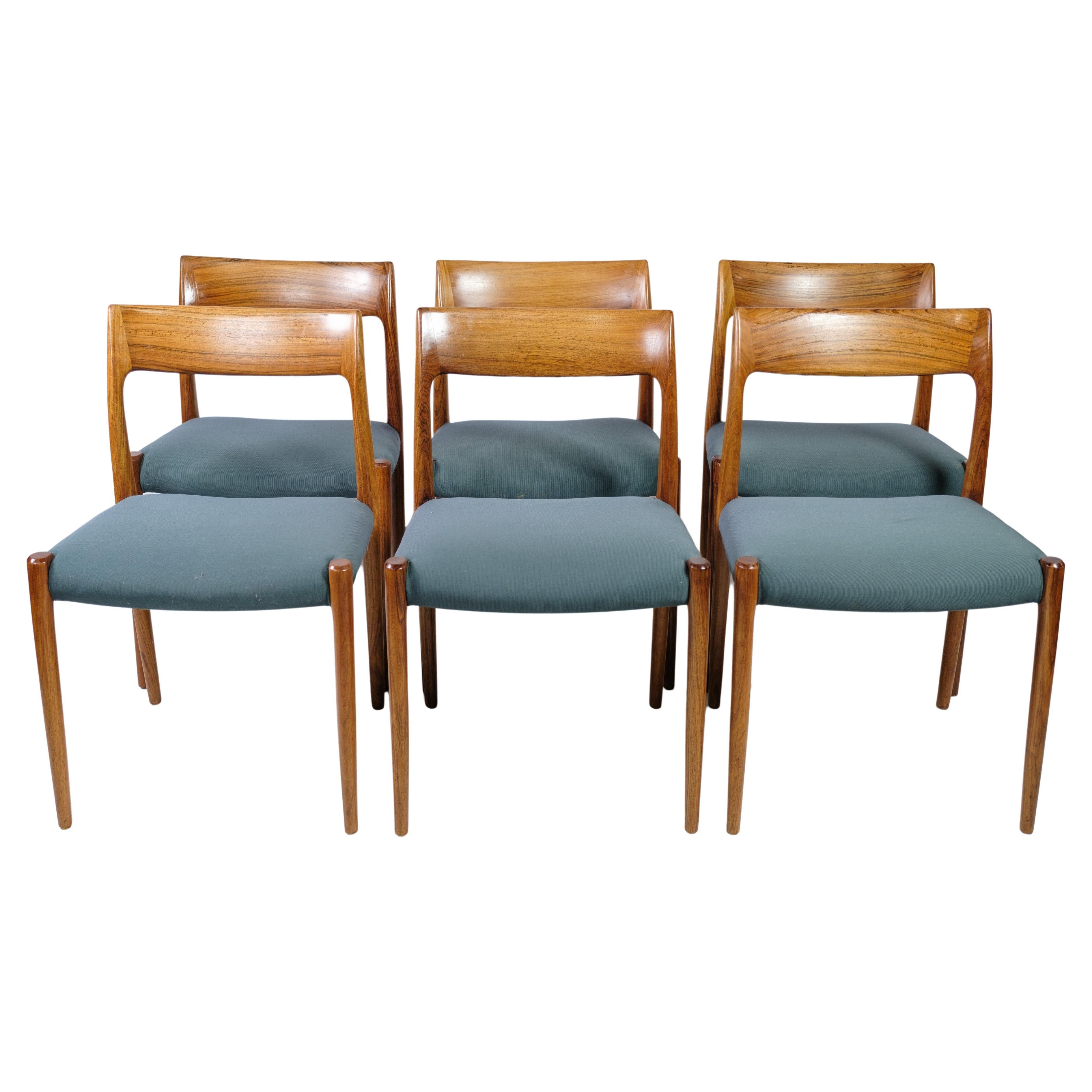 Set of Six Dining Chairs In Rosewood Model 77, Niels O. Møller J.L Møllers Møbel For Sale