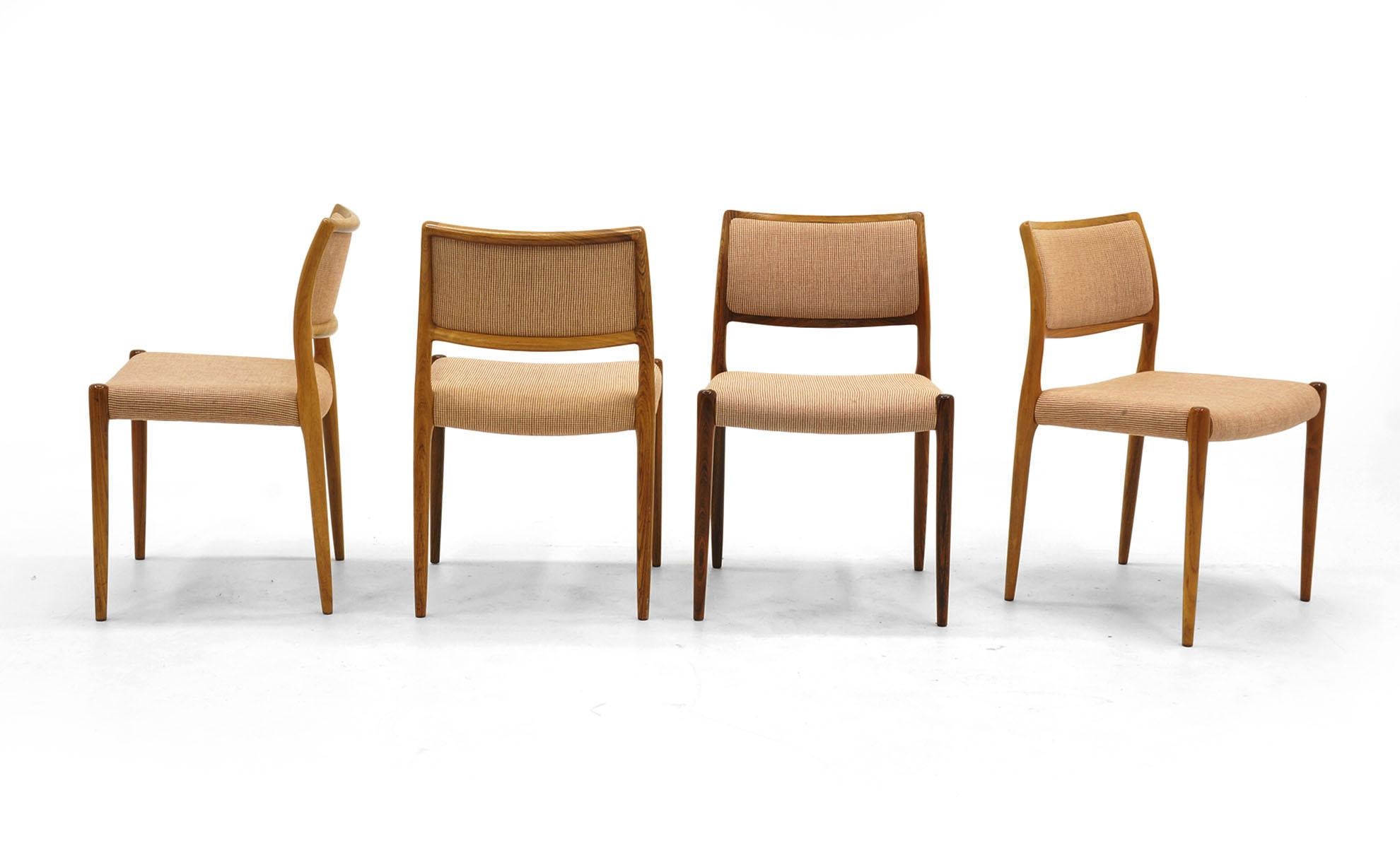 Danish Set of Six Dining Chairs, Model 80 in Rosewood by N.O. Møller, 1960s, Excellent