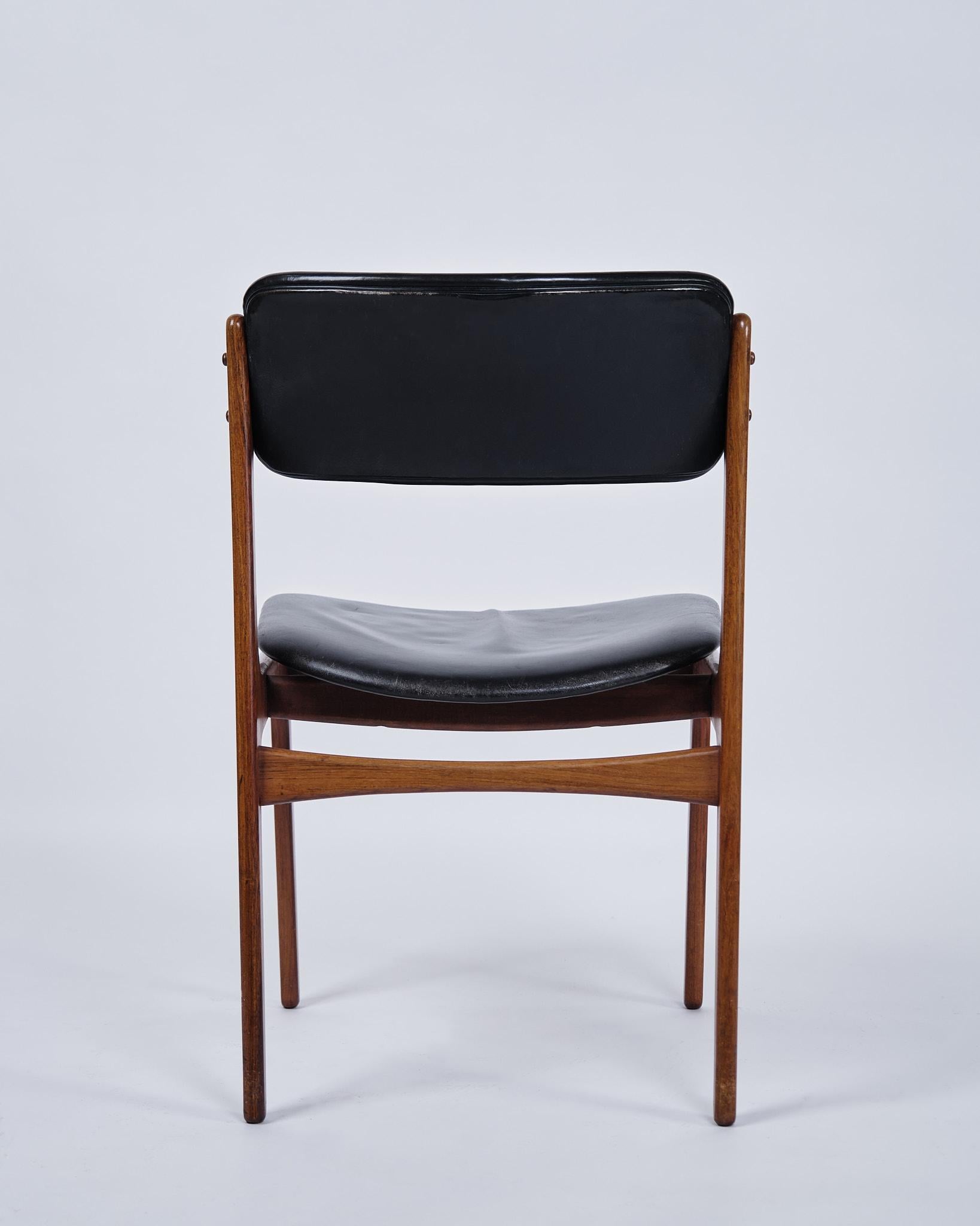 Pelle Set di sei sedie da pranzo modello OD 49 in palissandro e pelle nera di Erik Buch in vendita