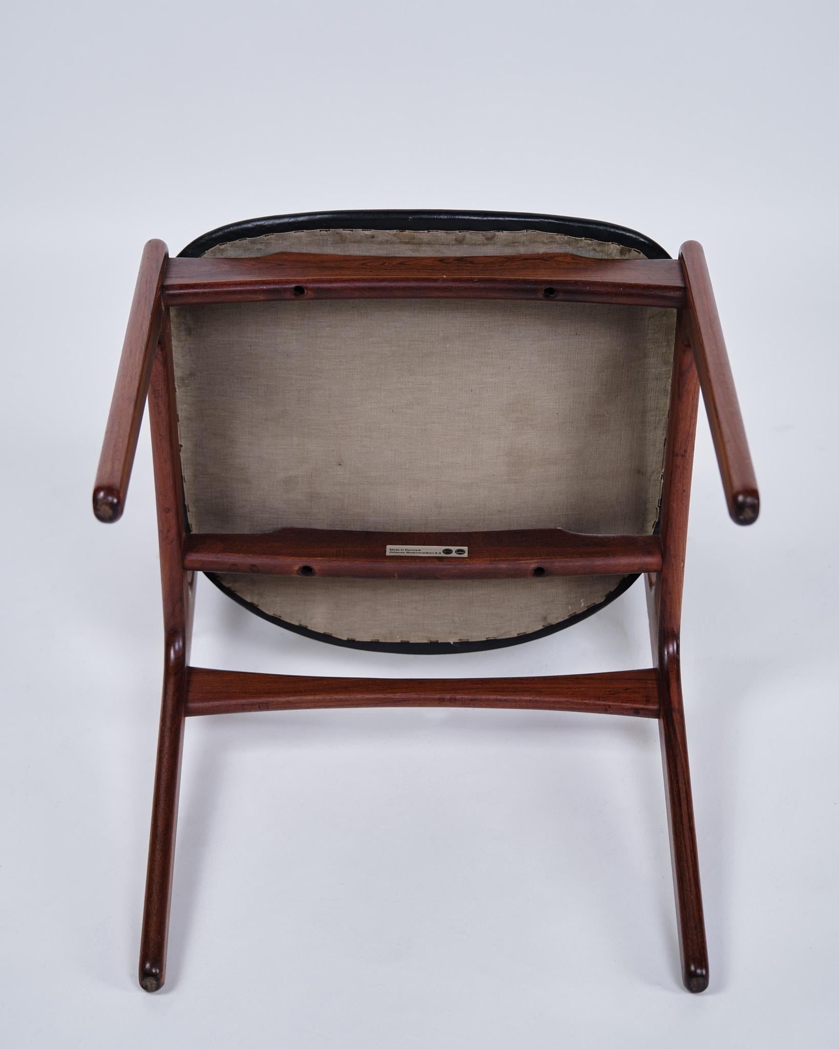 Set di sei sedie da pranzo modello OD 49 in palissandro e pelle nera di Erik Buch in vendita 1