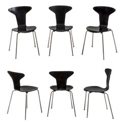 Set of Six Dining Chairs Steel and Wood, Arne Jacobsen for Fritz Hansen