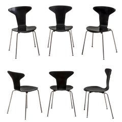 Satz von sechs Esszimmerstühlen aus Stahl und Holz, Arne Jacobsen für Fritz Hansen