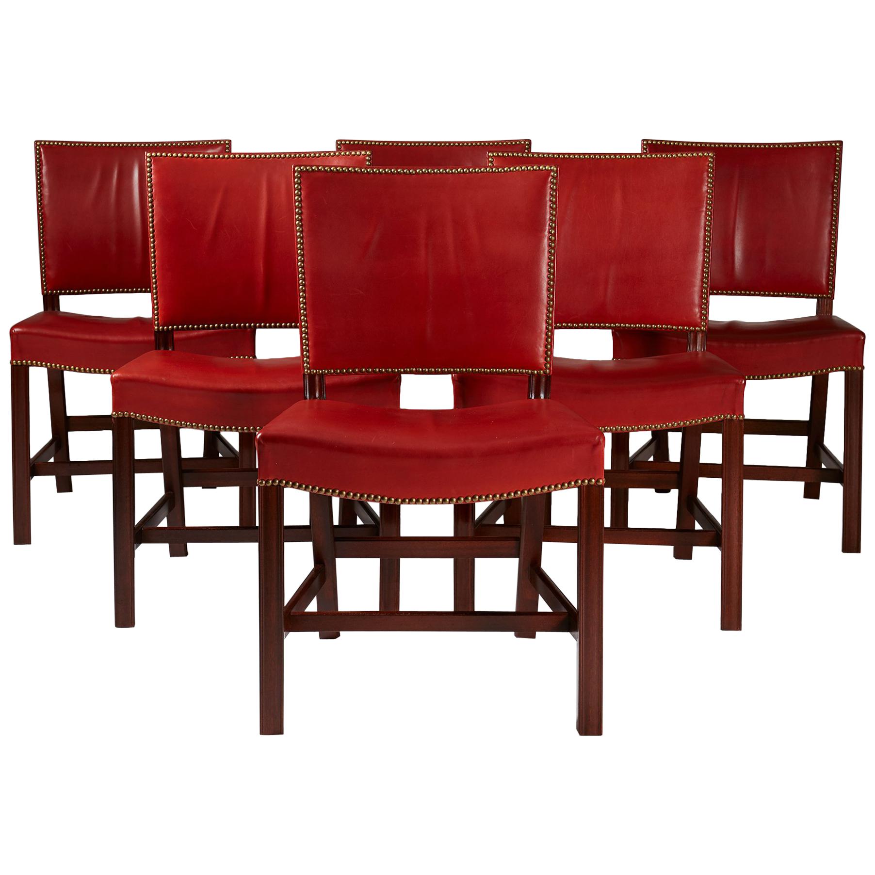 Set of Six Dining Chairs “The Red Chair” Designed by Kaare Klint at 1stDibs