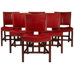 Set of Six Dining Chairs “The Red Chair” Designed by Kaare Klint