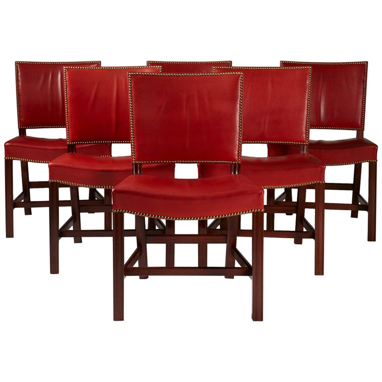 Set of Six Dining Chairs “The Red Chair” Designed by Kaare Klint at 1stDibs