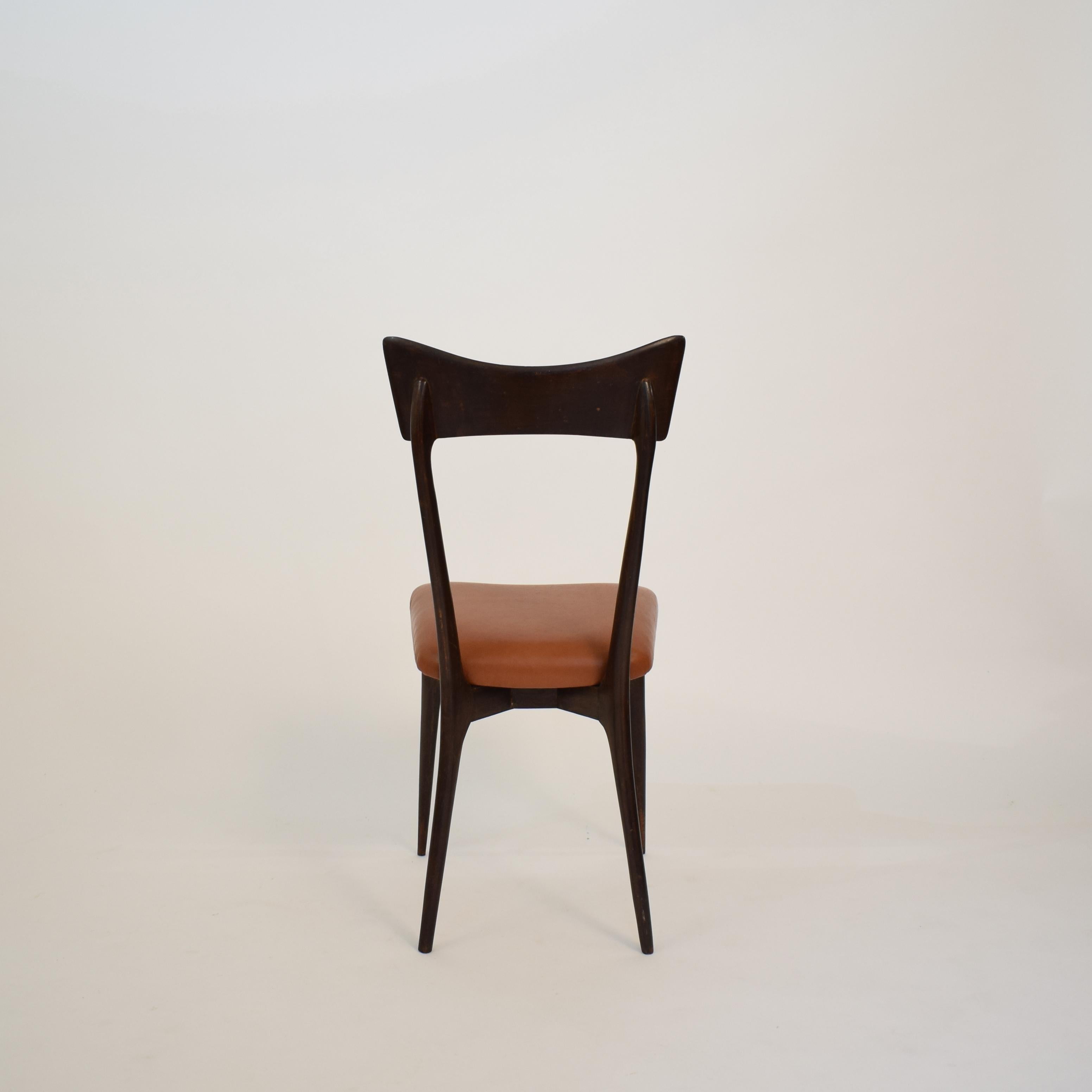 Set of Six Dining Chairs with Cognac Leather by Ico Parisi for Colombo, 1950 4