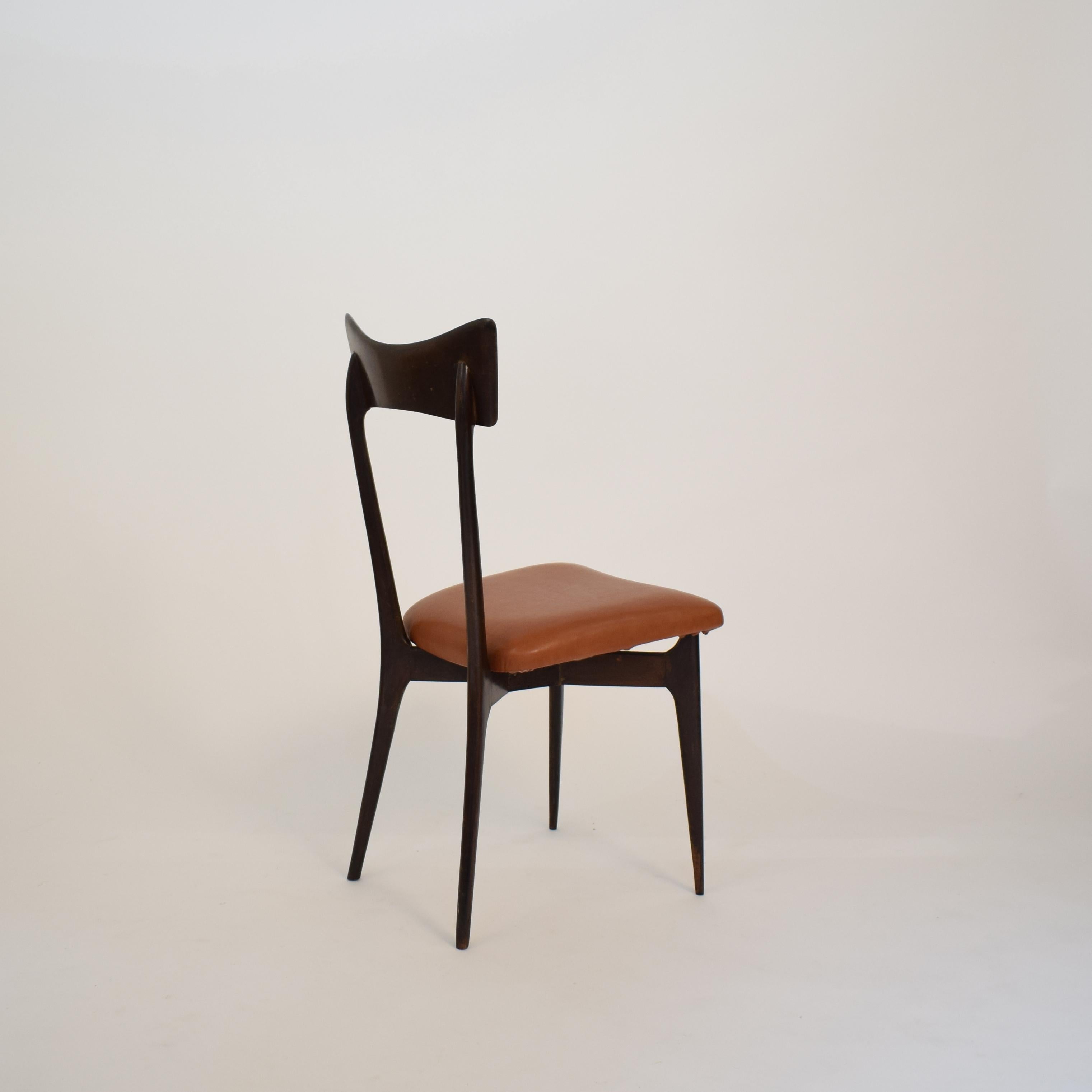 Set of Six Dining Chairs with Cognac Leather by Ico Parisi for Colombo, 1950 6
