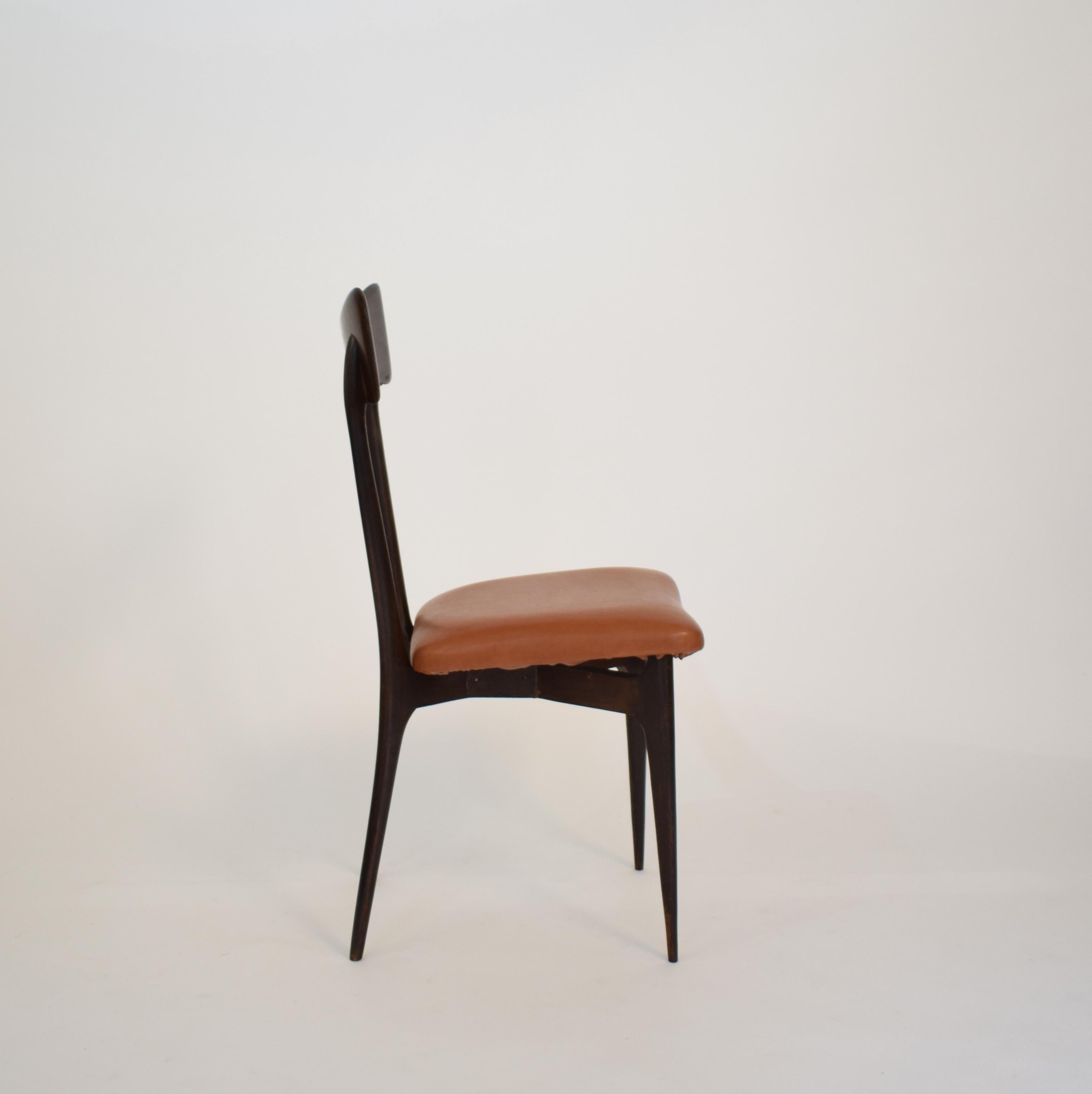 Set of Six Dining Chairs with Cognac Leather by Ico Parisi for Colombo, 1950 7