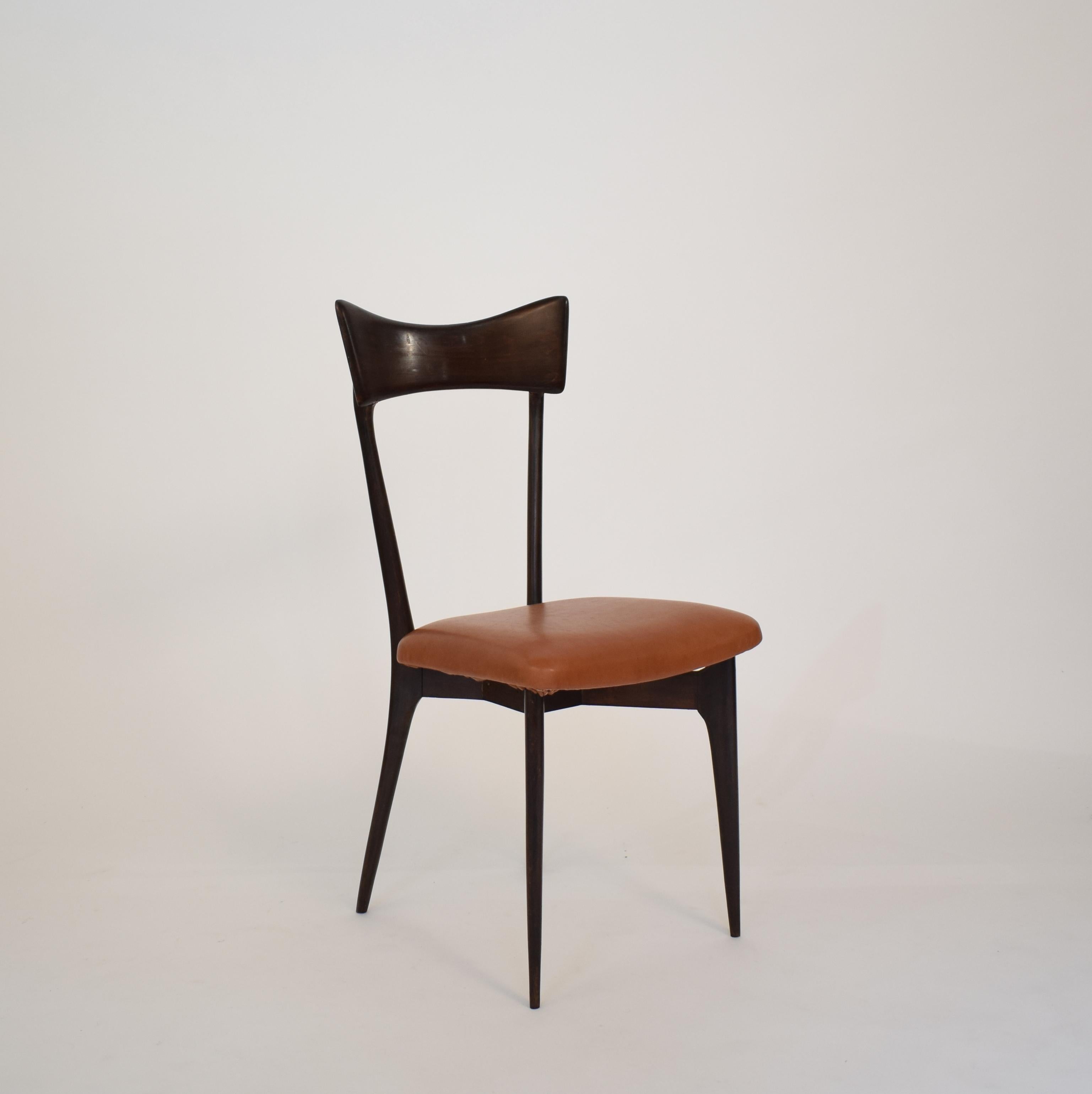 Set of Six Dining Chairs with Cognac Leather by Ico Parisi for Colombo, 1950 8
