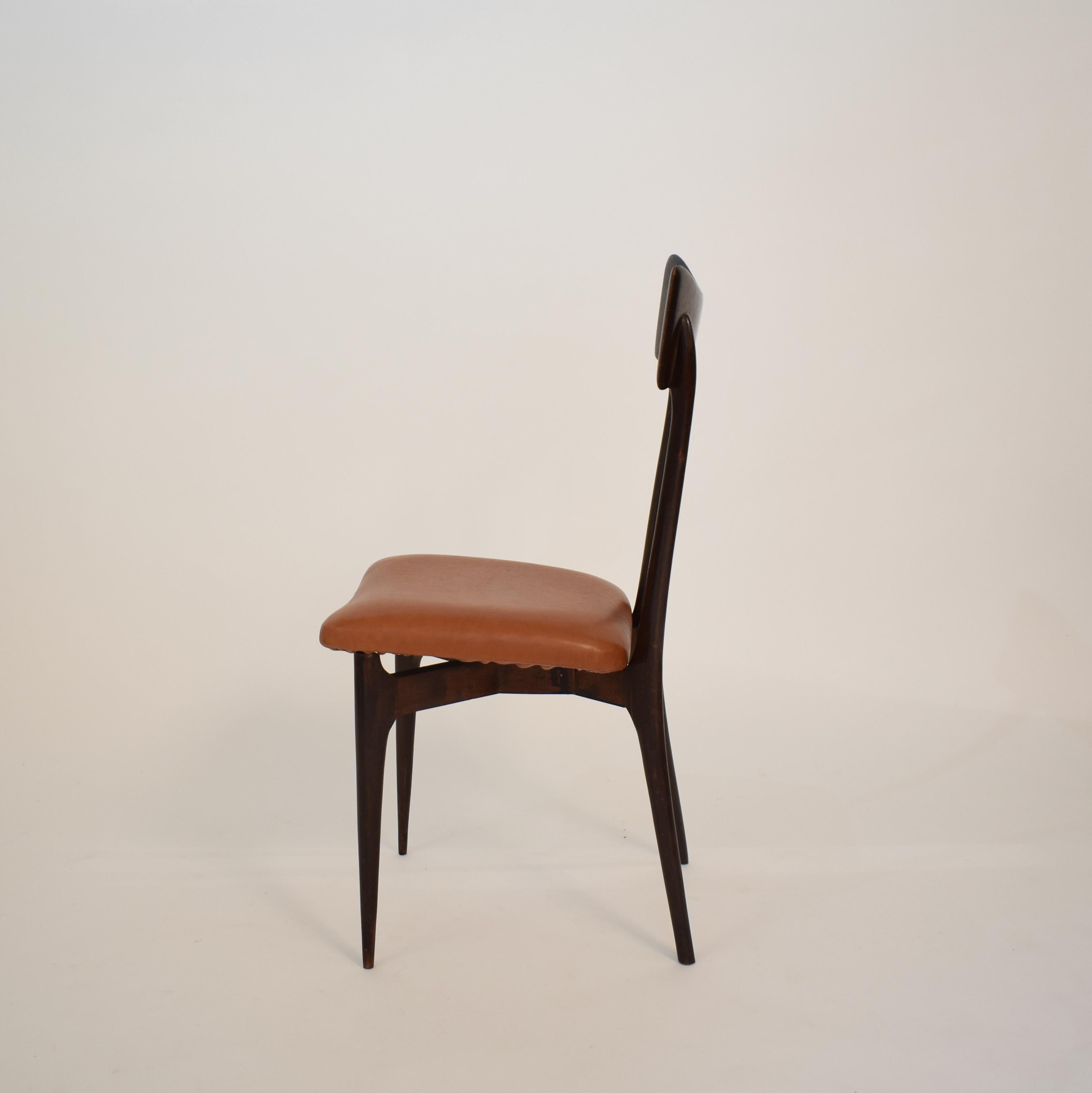 Set of Six Dining Chairs with Cognac Leather by Ico Parisi for Colombo, 1950 2