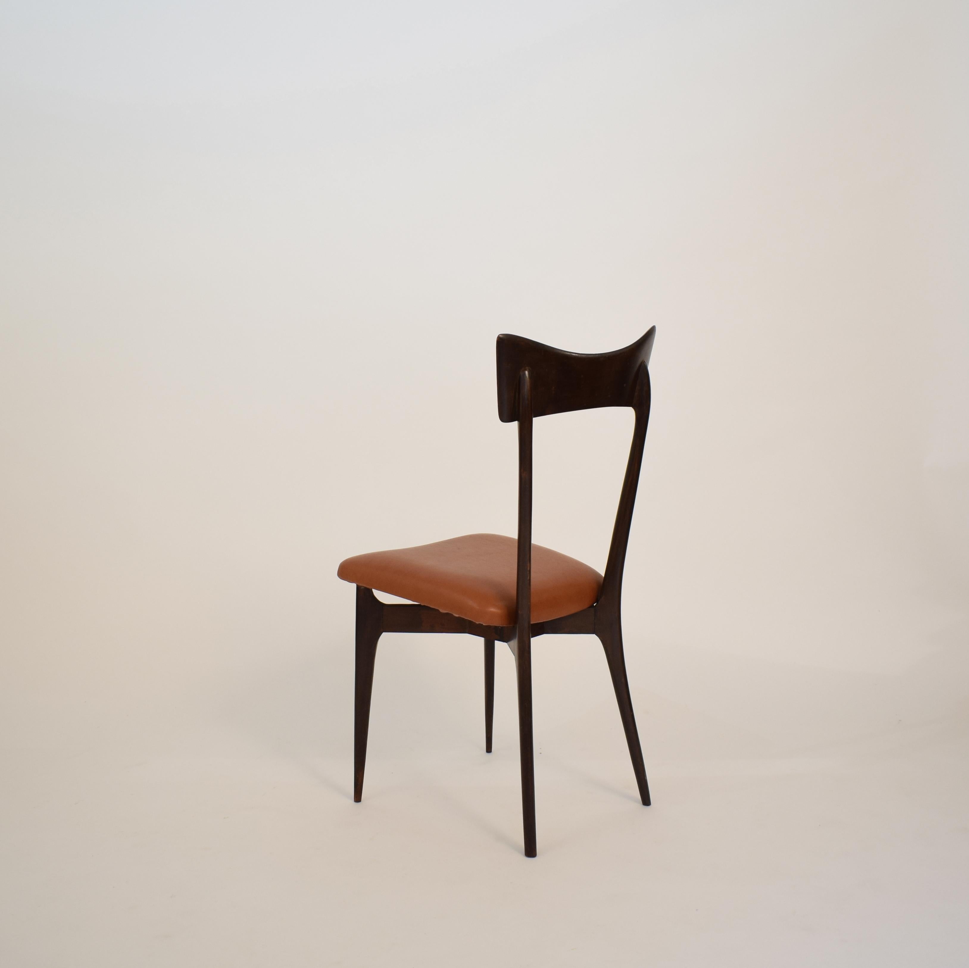 Set of Six Dining Chairs with Cognac Leather by Ico Parisi for Colombo, 1950 3