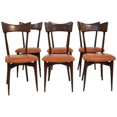 Set of Six Dining Chairs with Cognac Leather by Ico Parisi for Colombo, 1950