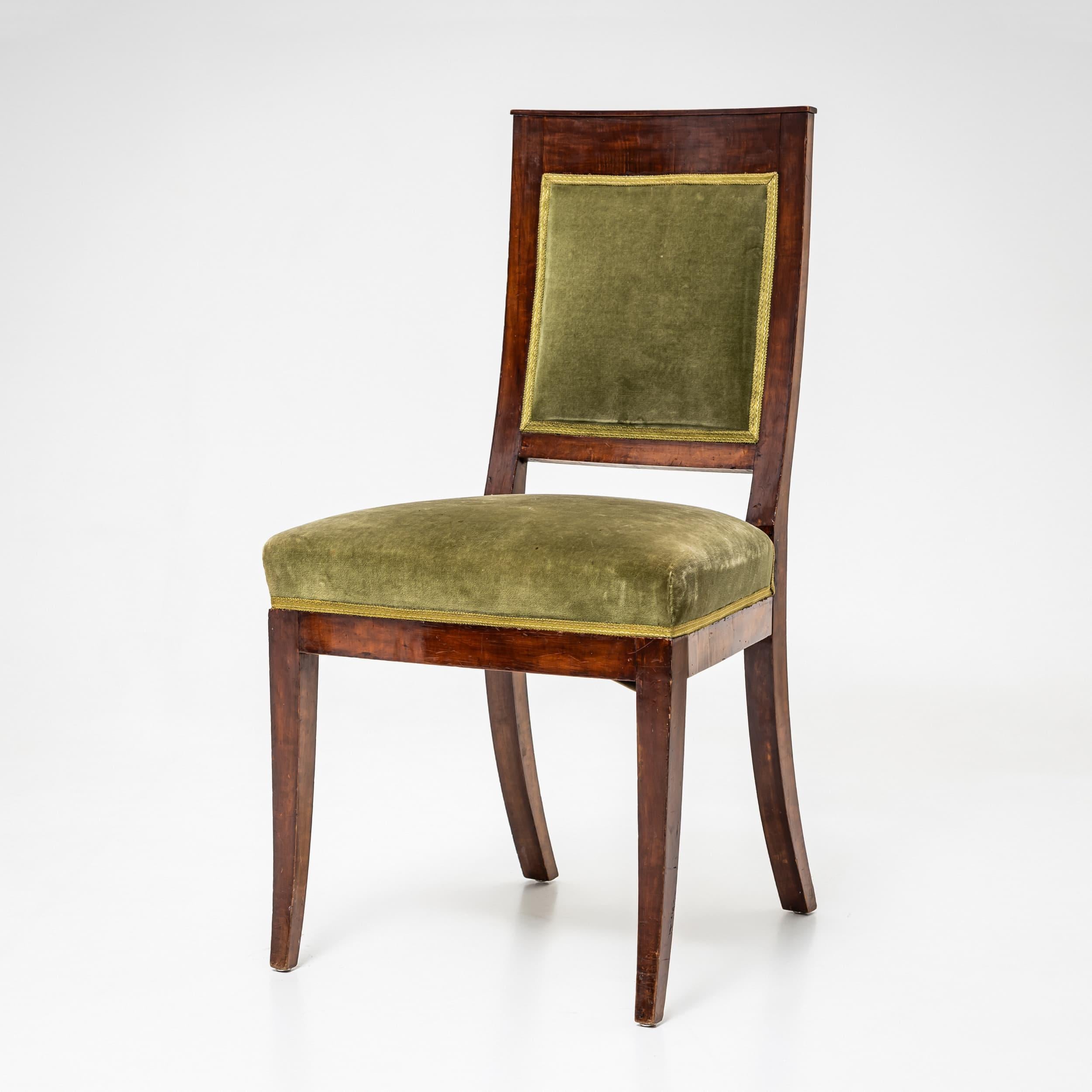Set of Six Dining Chairs with Green Velvet Upholstery, 19th Century In Good Condition In Greding, DE