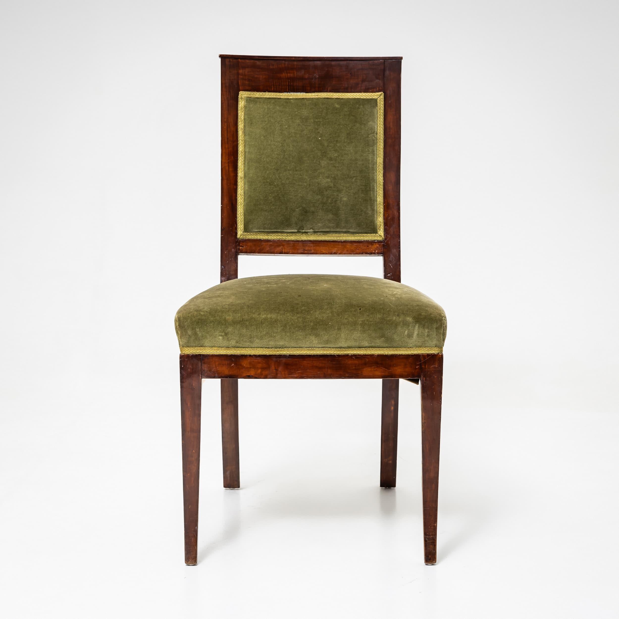 Set of Six Dining Chairs with Green Velvet Upholstery, 19th Century 1
