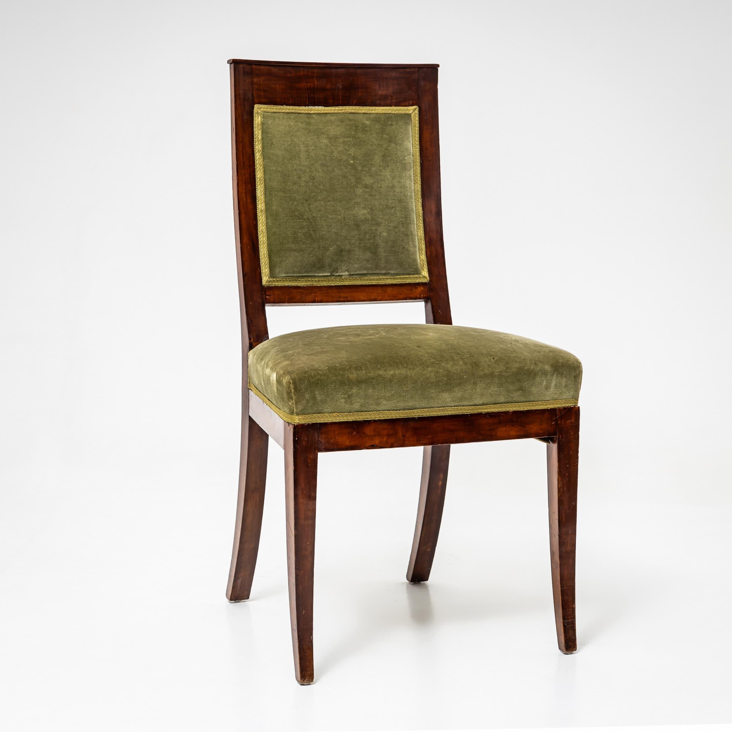 Set of Six Dining Chairs with Green Velvet Upholstery, 19th Century 2
