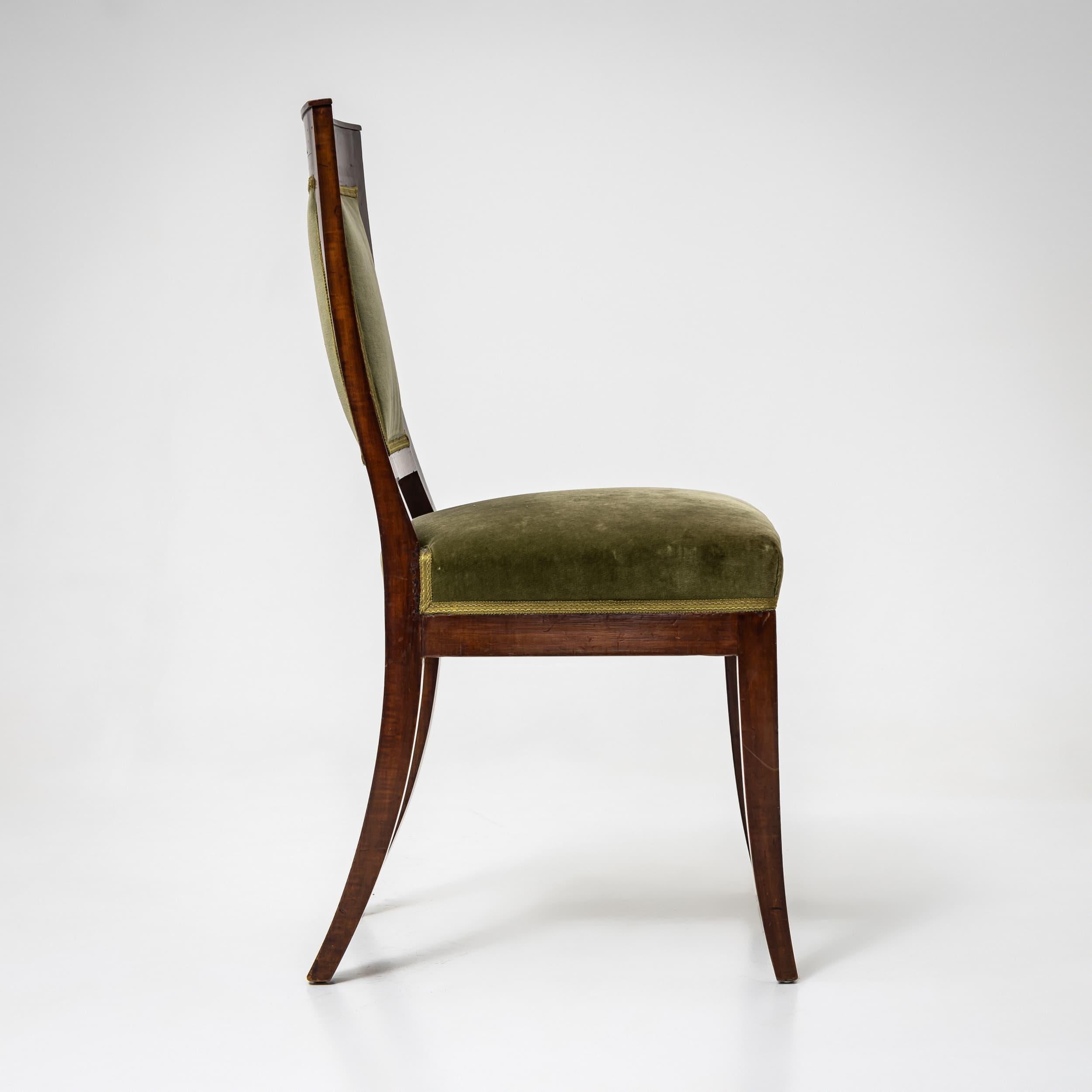 Set of Six Dining Chairs with Green Velvet Upholstery, 19th Century 3