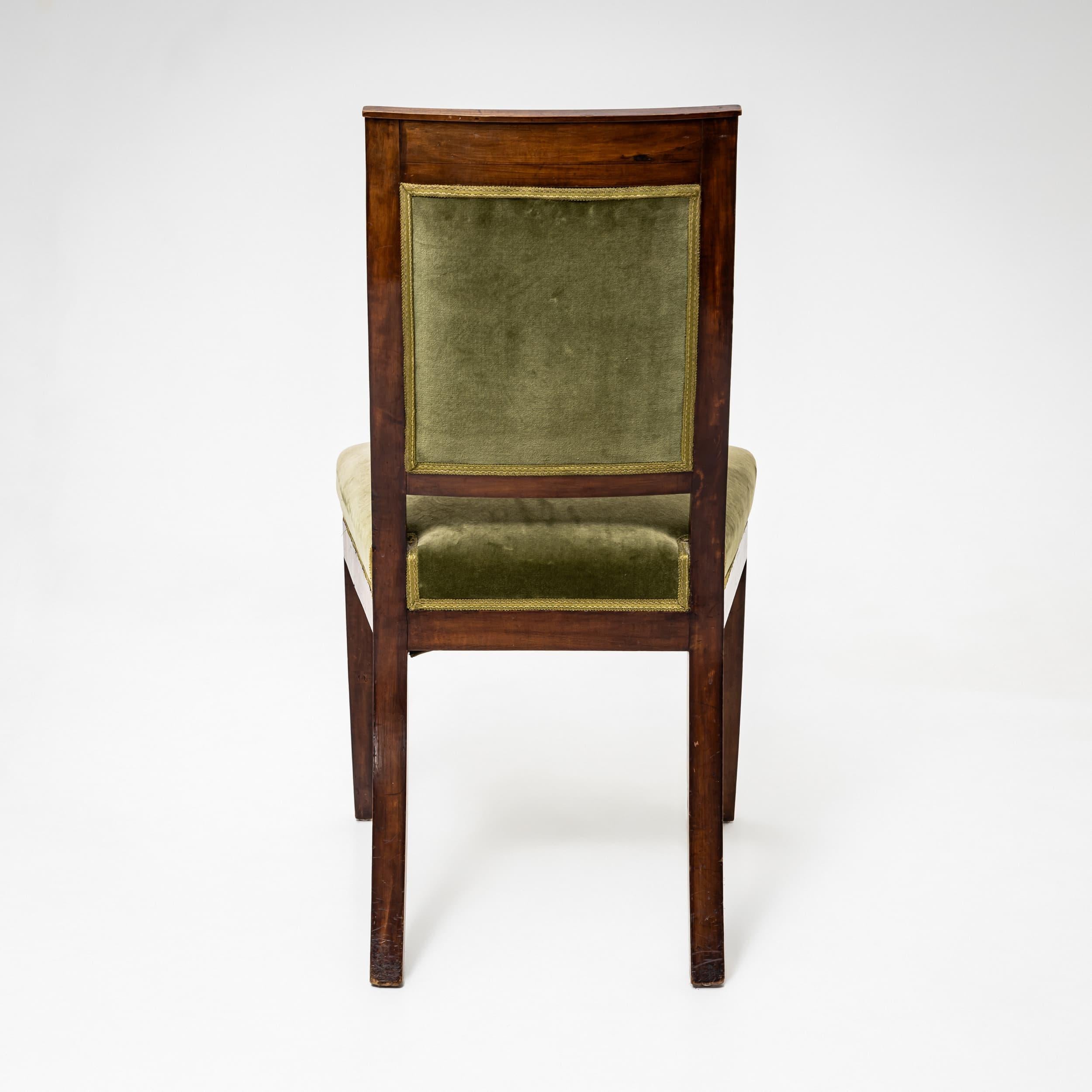 Set of Six Dining Chairs with Green Velvet Upholstery, 19th Century 4
