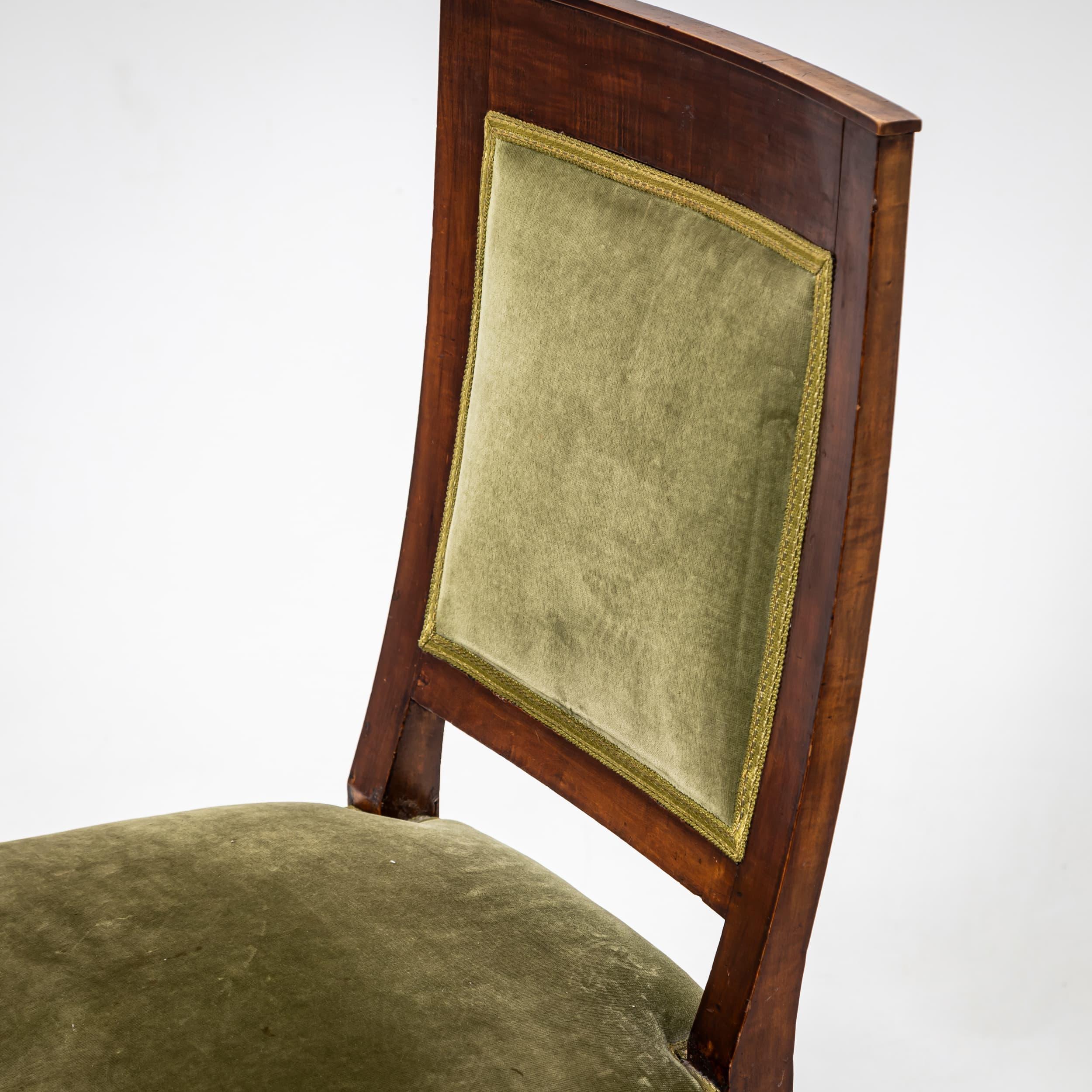 Set of Six Dining Chairs with Green Velvet Upholstery, 19th Century 5
