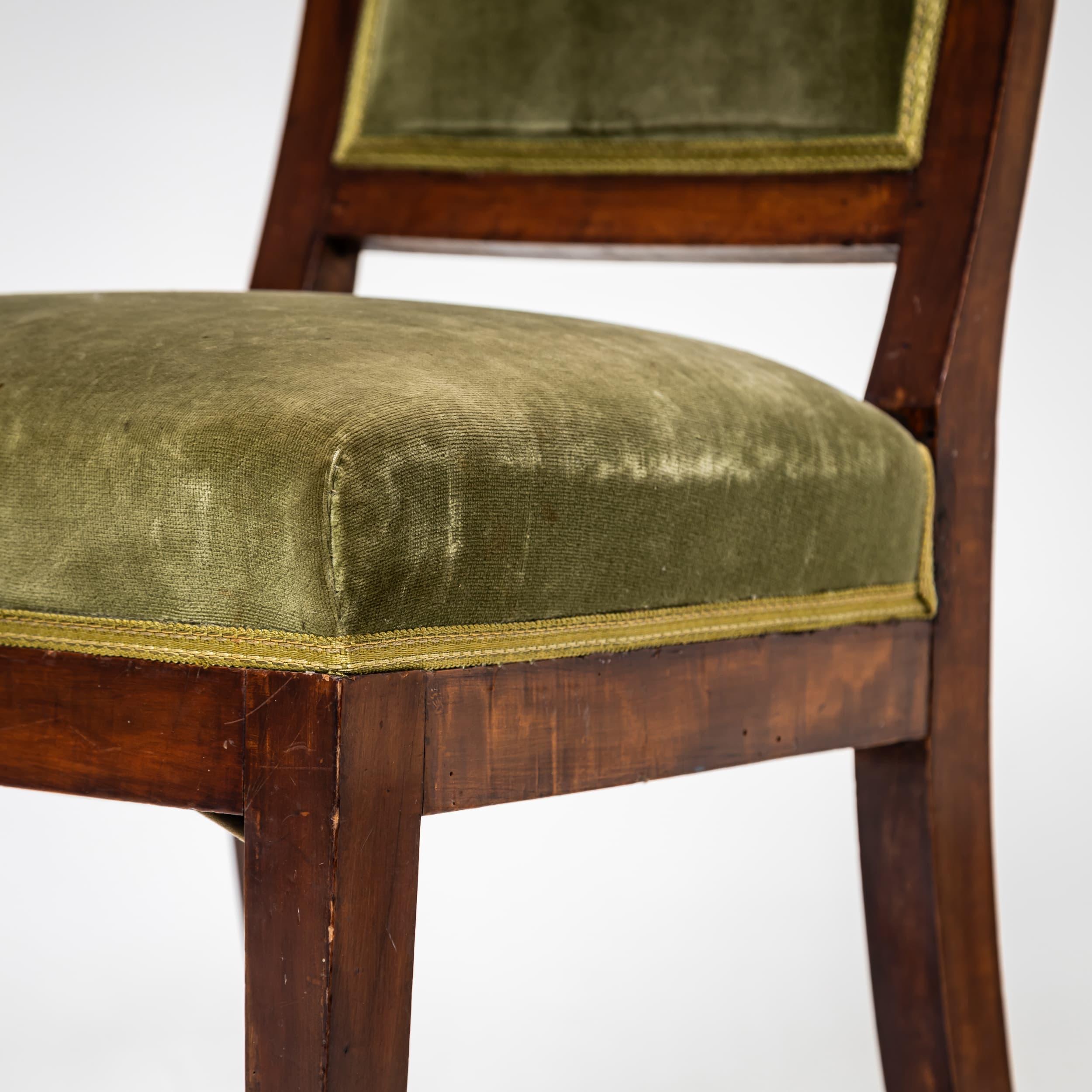 Set of Six Dining Chairs with Green Velvet Upholstery, 19th Century 6