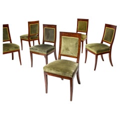 Set of Six Dining Chairs with Green Velvet Upholstery, 19th Century