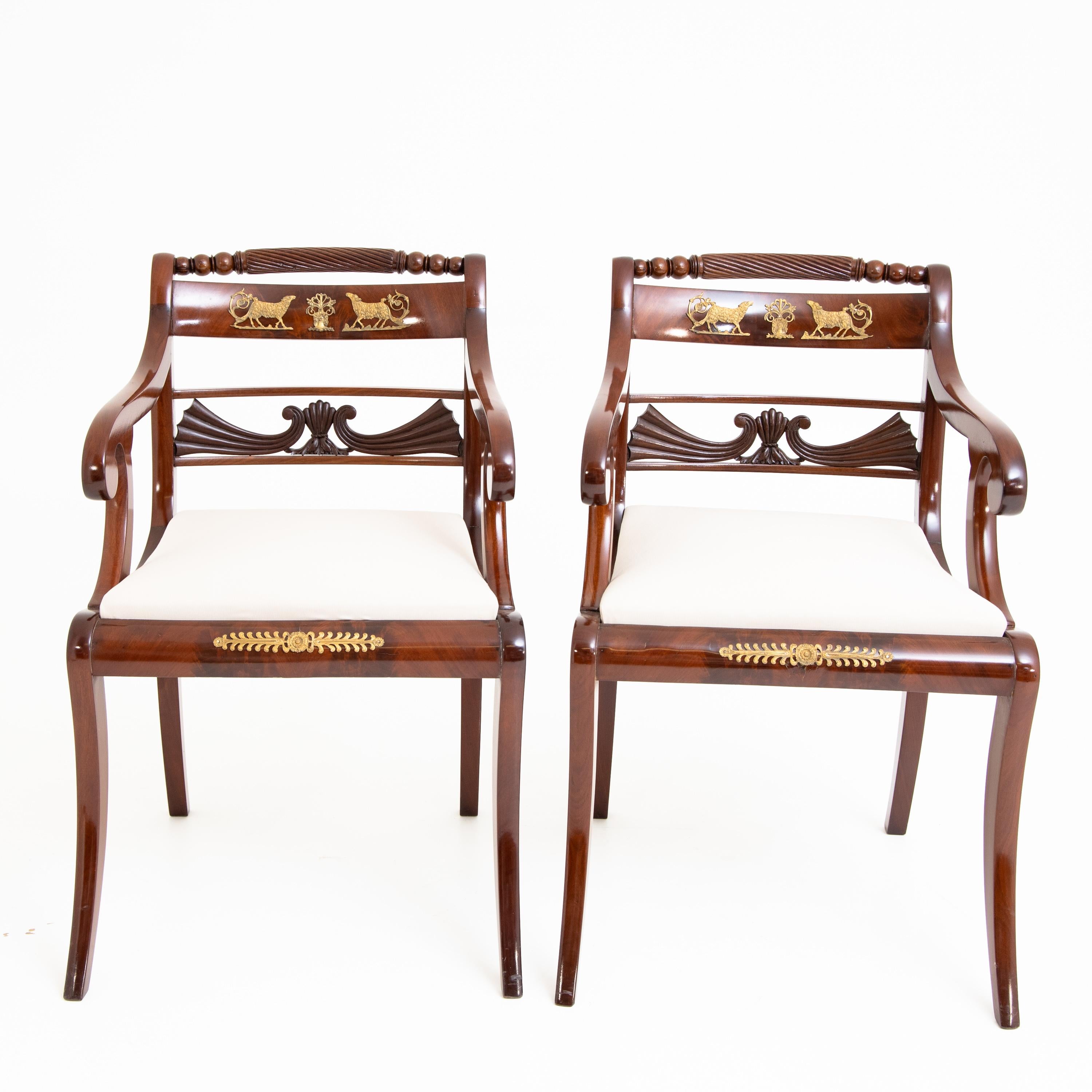 Set of Six Dining Room Chairs and Armchairs, Mahogany, Northern Germany 9