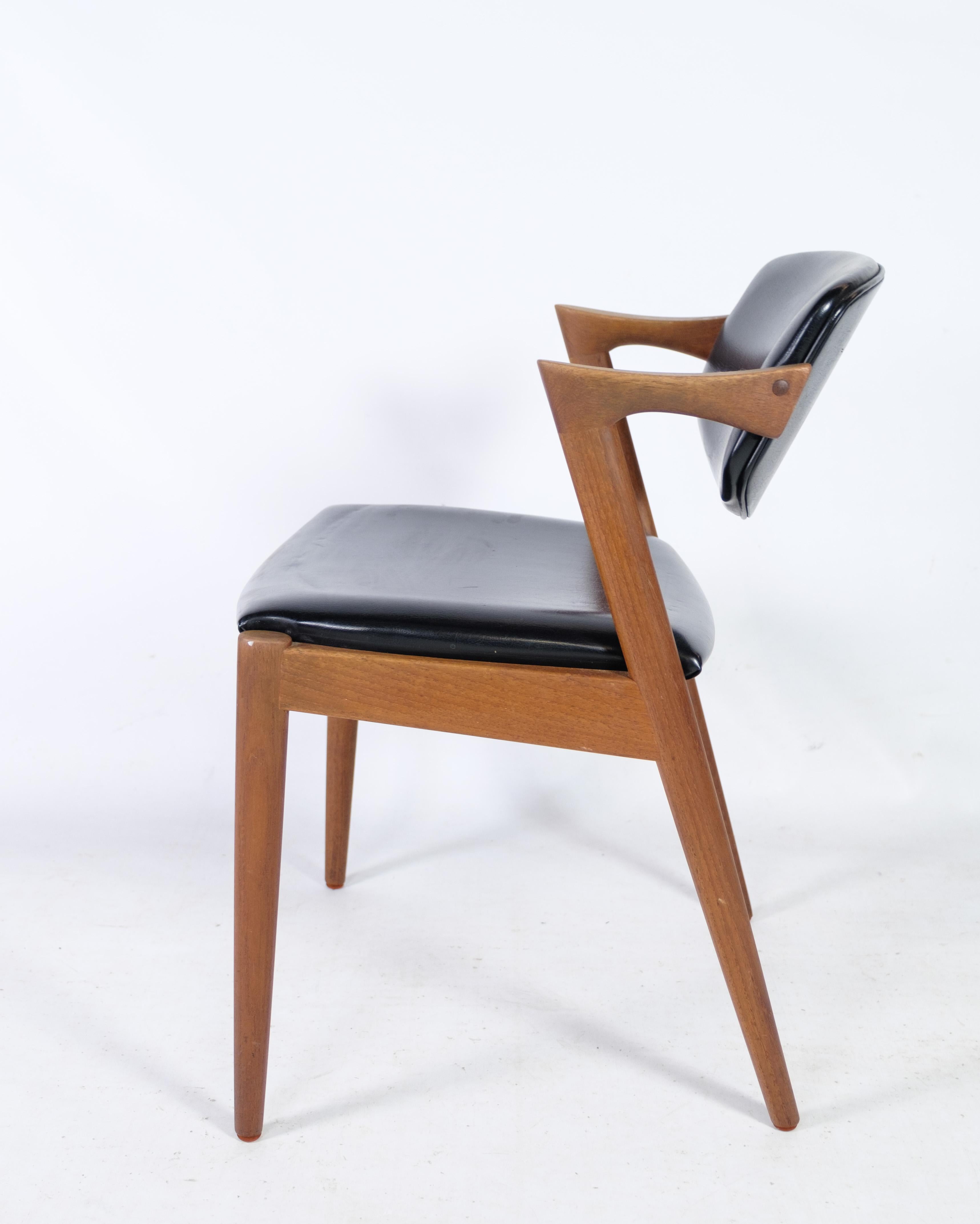 Leather Set of Six Dining Room Chairs, Model 42, Designed by Kai Kristiansen