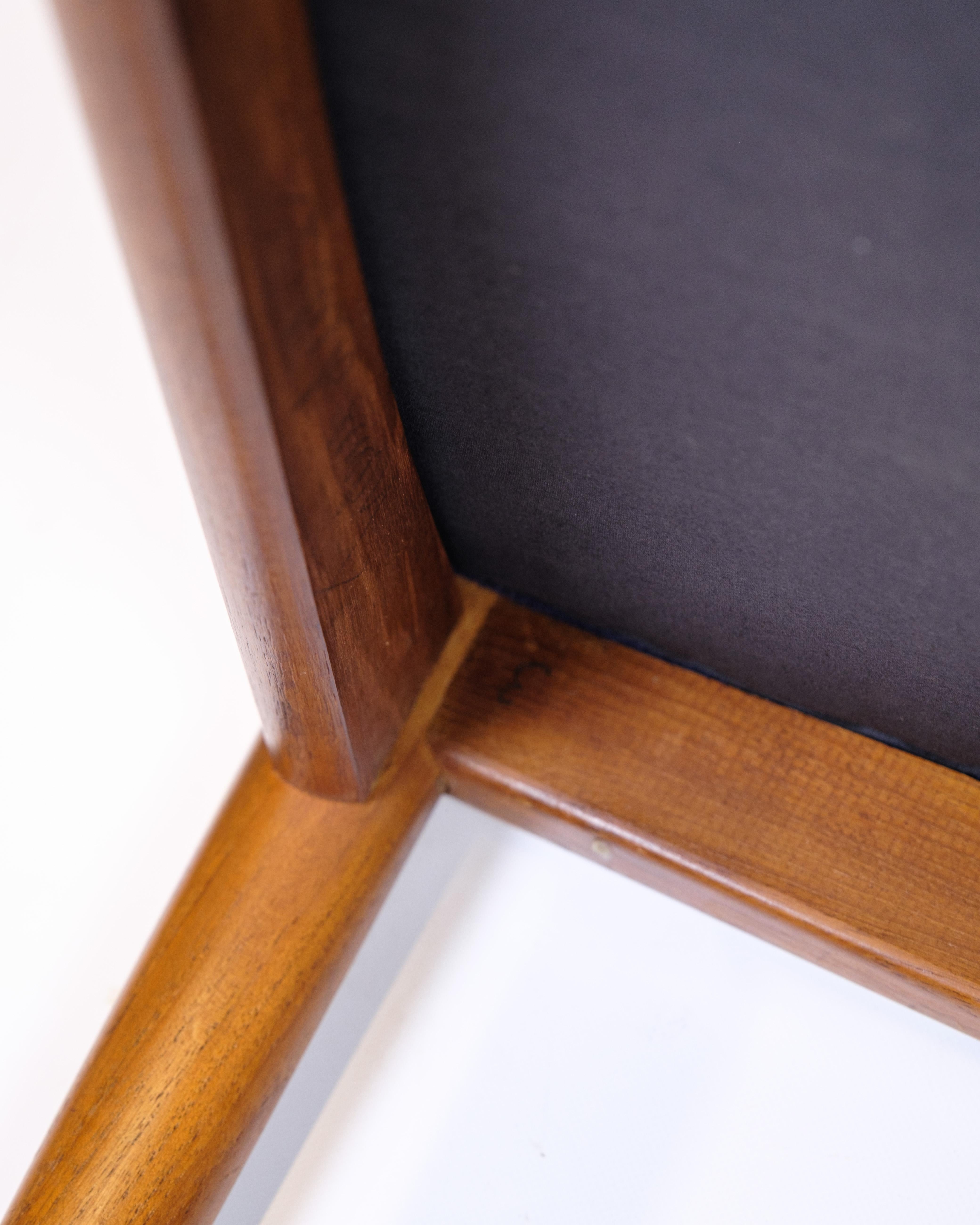 Set Of Six Dining Room Chairs Model 42 In Teak & Blue Fabric By Kai Kristiansen For Sale 6
