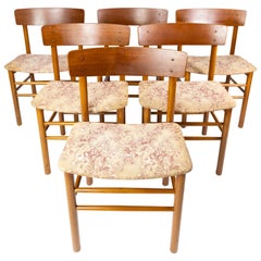 Set Of 6 Dining Room Chairs Made In Teak With Flowered Fabric From 1960s