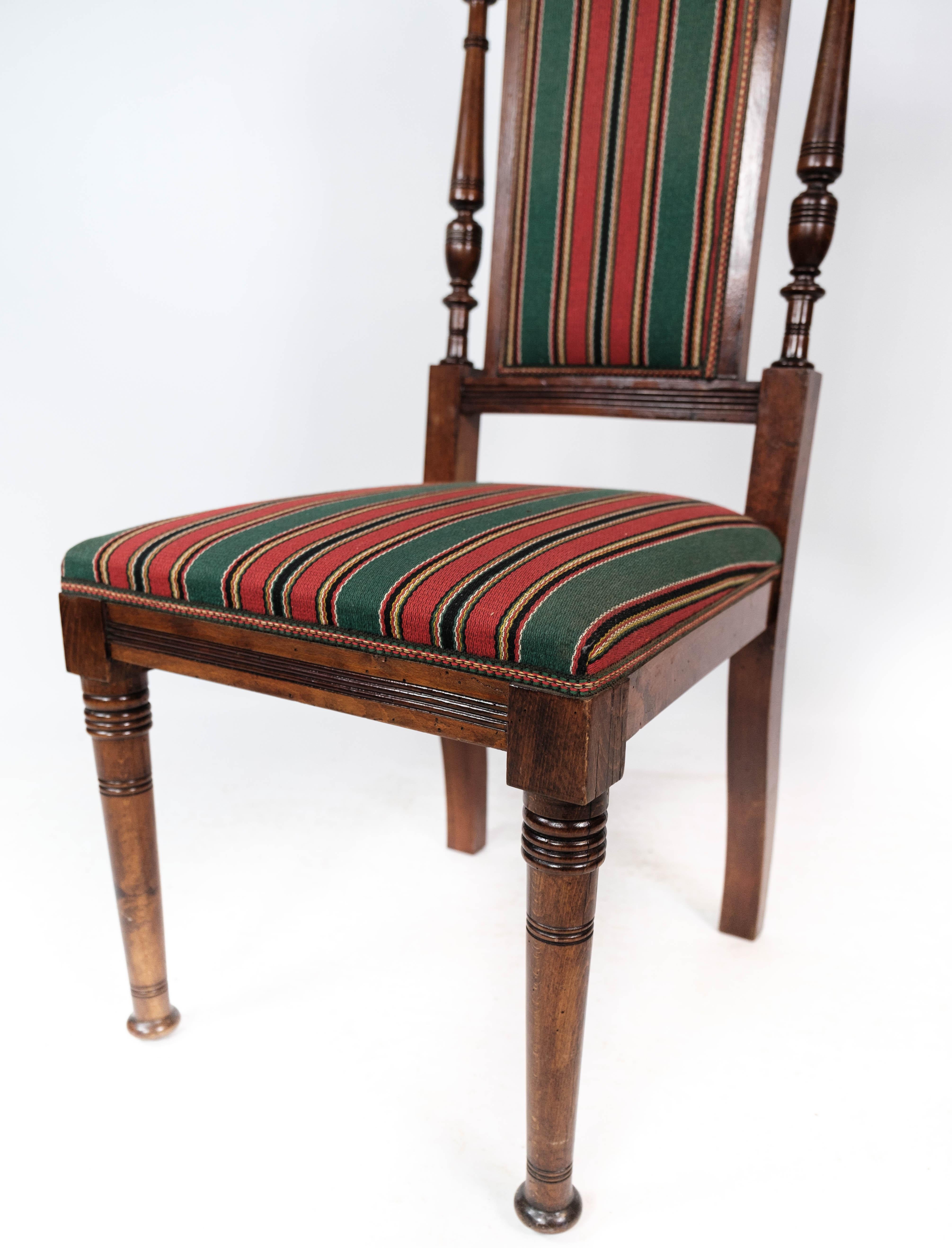 Set of Six Dining Room Chairs of Oak and Upholstered with Striped Fabric, 1920s For Sale 1