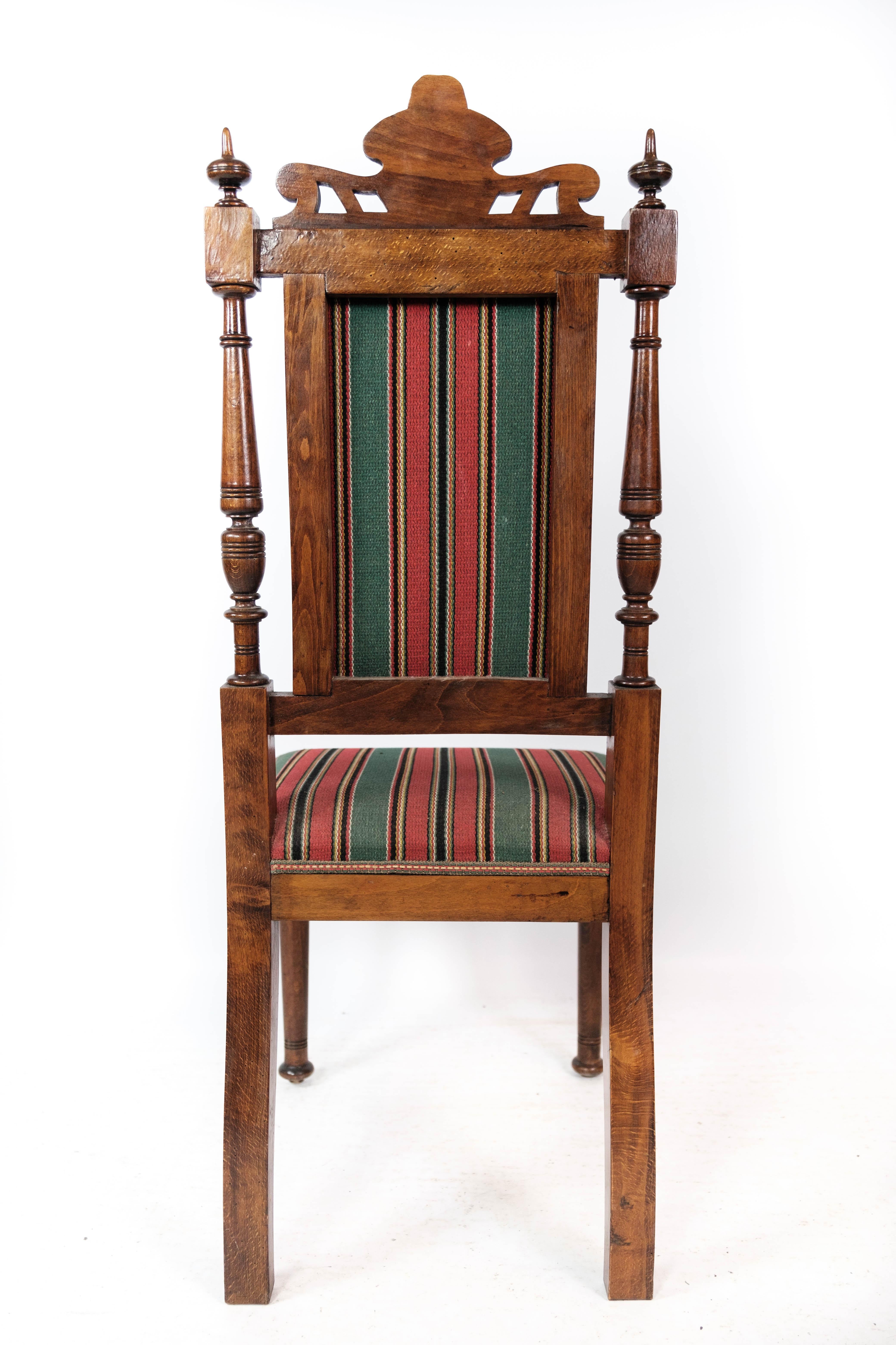 Set of Six Dining Room Chairs of Oak and Upholstered with Striped Fabric, 1920s For Sale 6