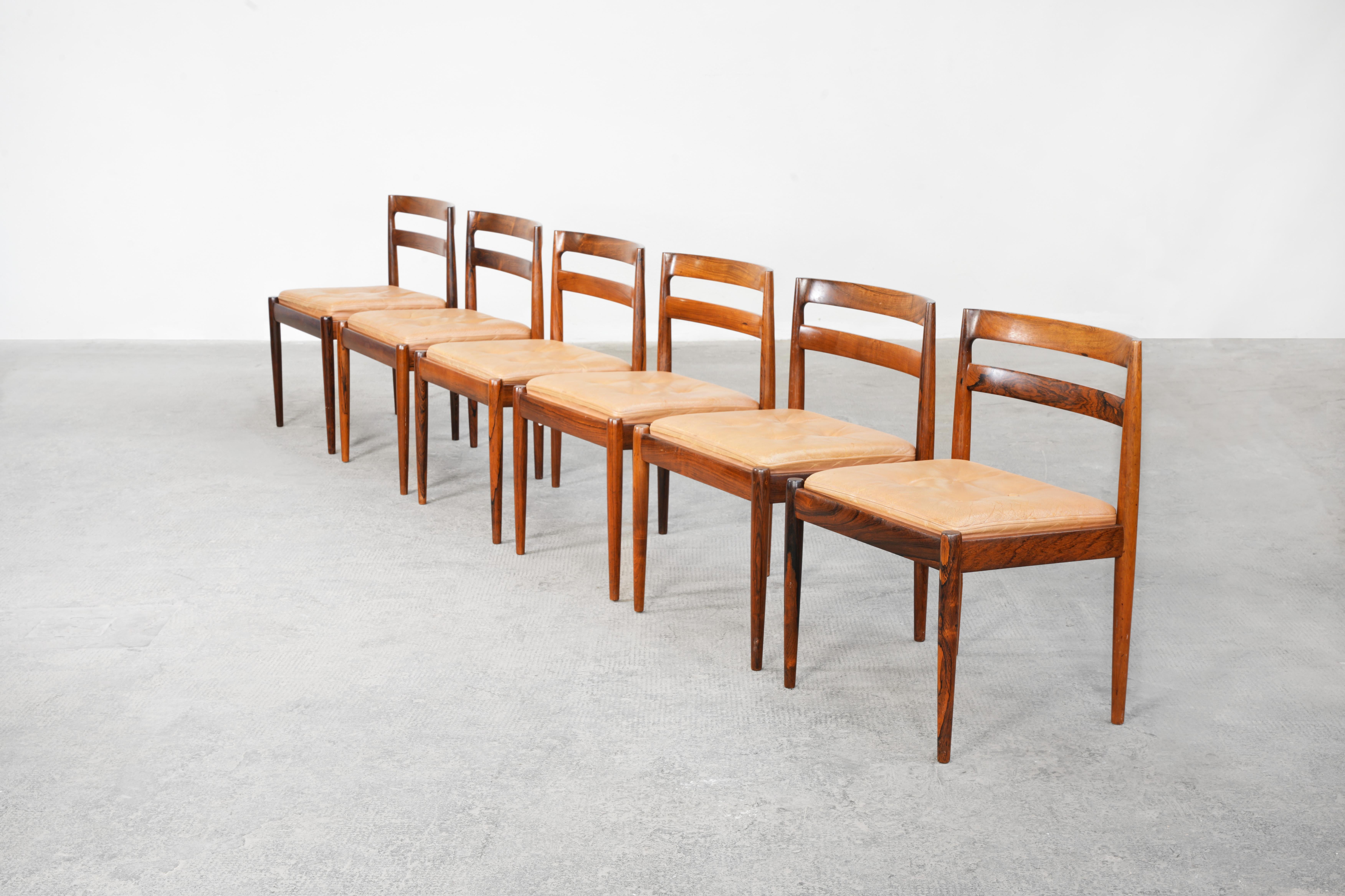 Set of Six Dining Side Chairs by Kai Kristiansen for Magnus Olesen, Denmark In Good Condition For Sale In Berlin, DE
