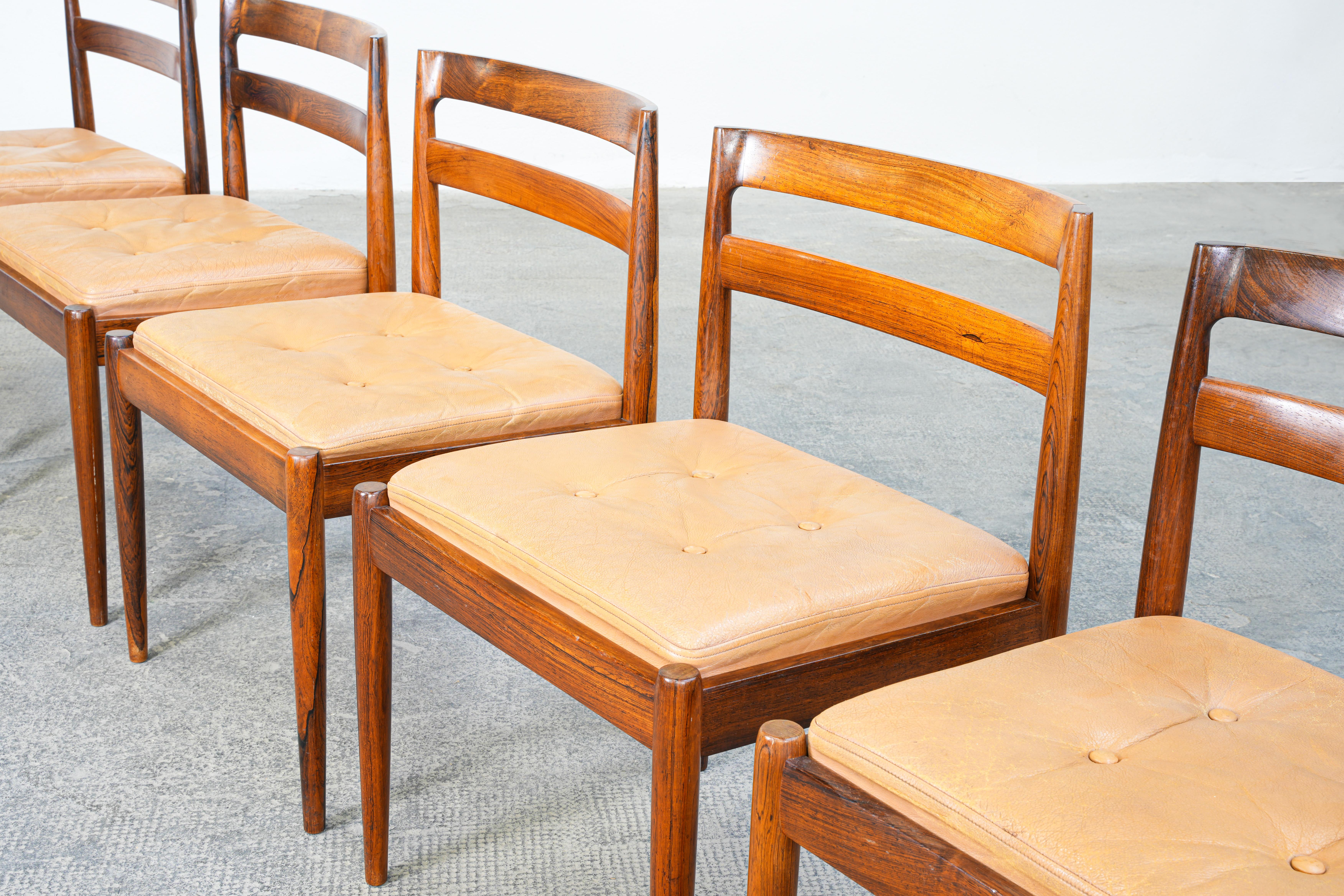 20th Century Set of Six Dining Side Chairs by Kai Kristiansen for Magnus Olesen, Denmark For Sale