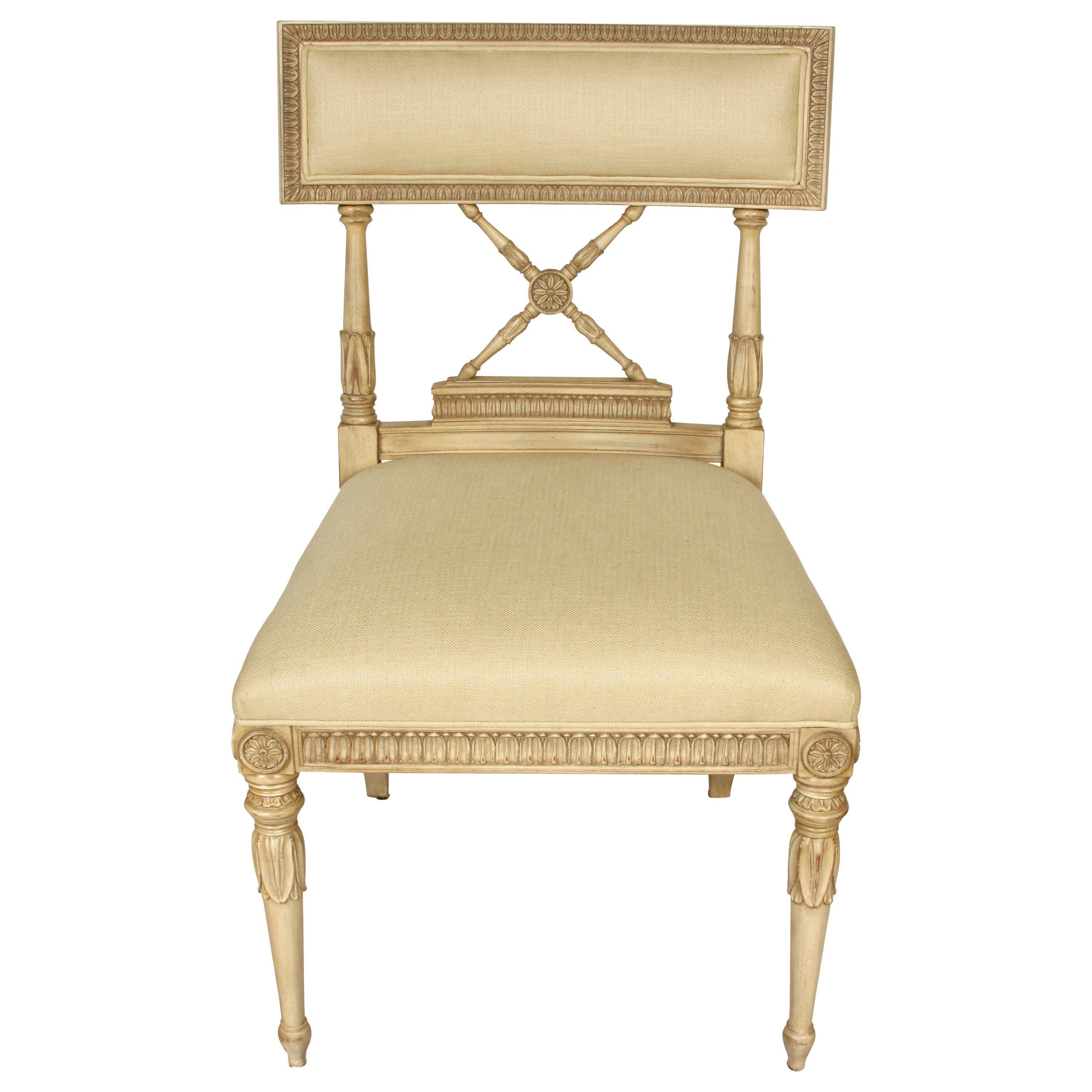 Set of Six Directoire Style Cream Dining Chairs with Upholstered Seat