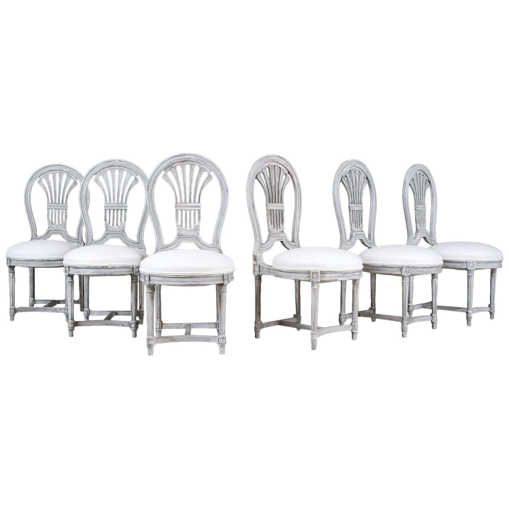 Set of Six Swedish Gustavian Style Dining Chairs