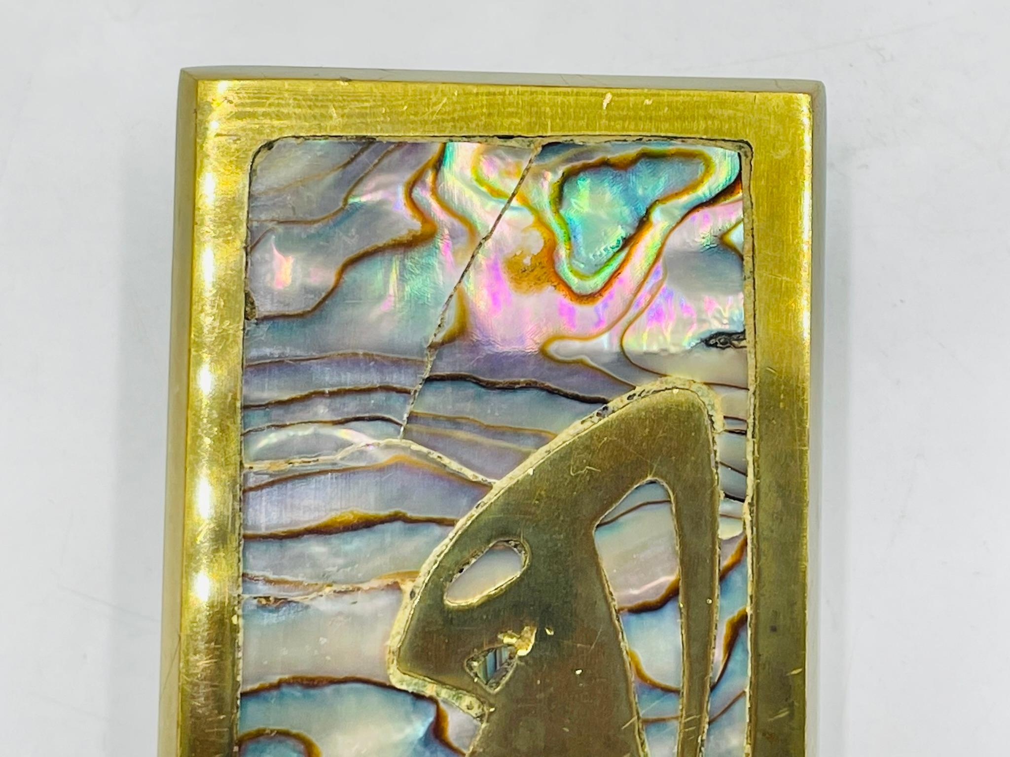 Ensemble de six poignées de porte en laiton et coquille d'ormeau par Peñoles, Mexique, années 1950 en vente 5