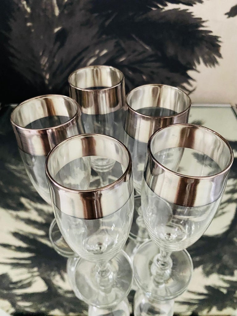 Set of Six Dorothy Thorpe Champagne Flutes with Sterling Silver Overlay, 1950's For Sale 3